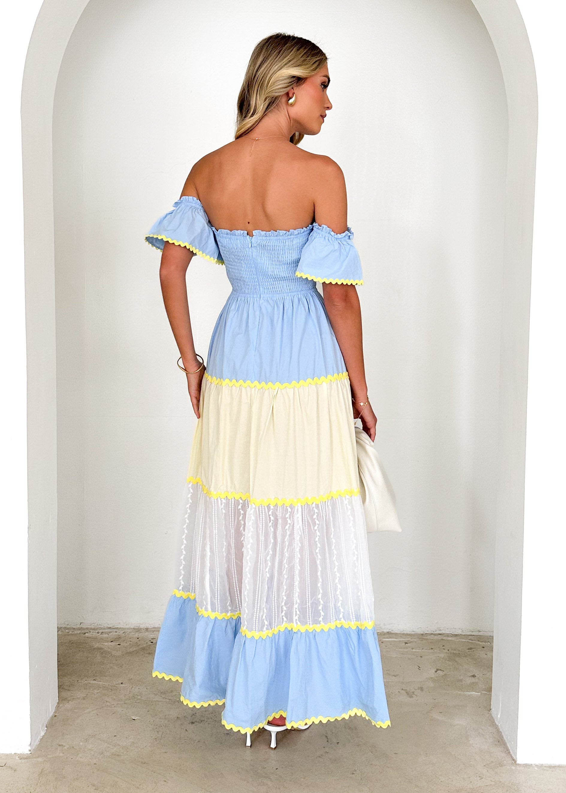 Lailah Off Shoulder Maxi Dress - Blue Splice