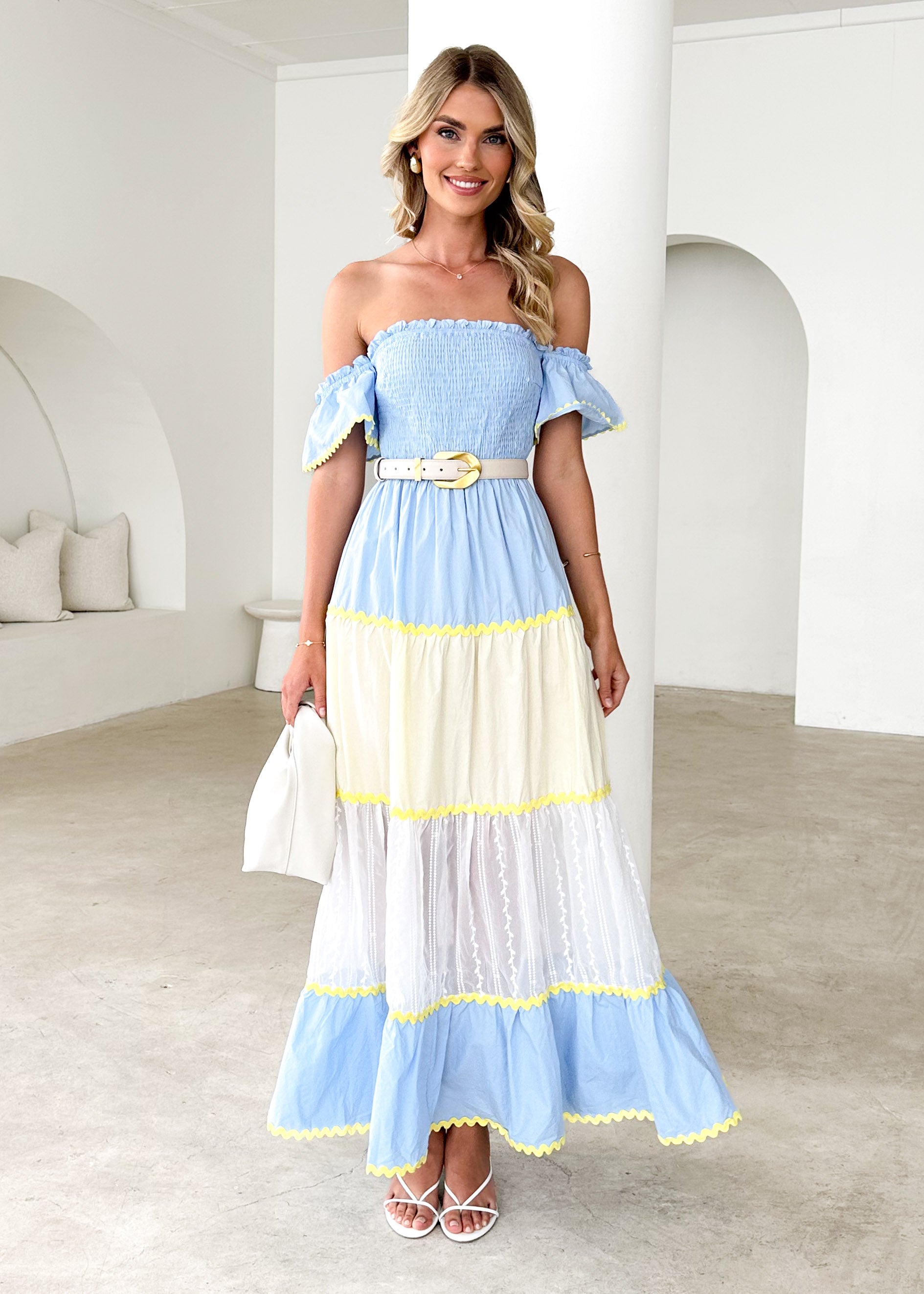 Lailah Off Shoulder Maxi Dress - Blue Splice