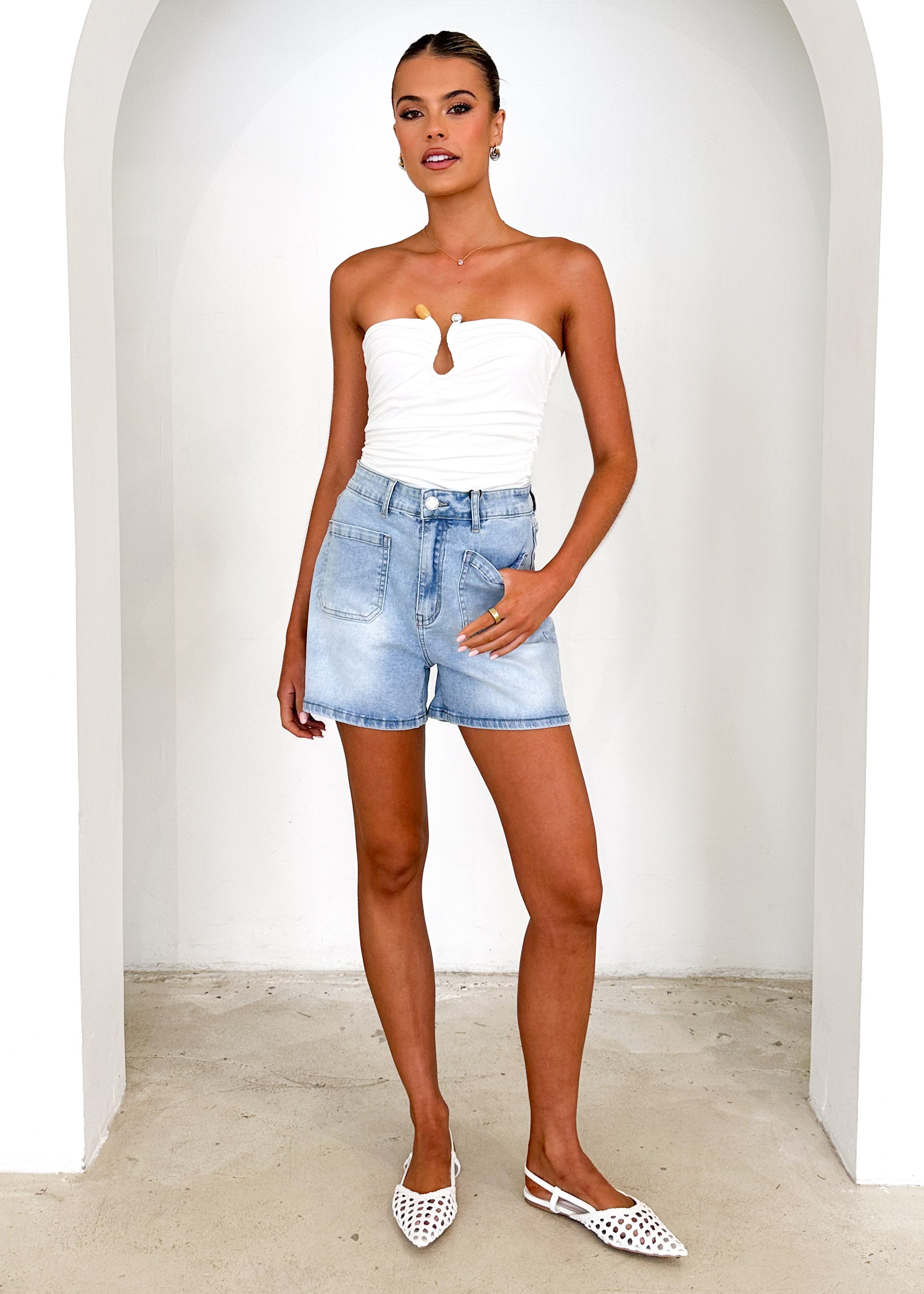 Kista Stretch Denim Shorts - Light Blue