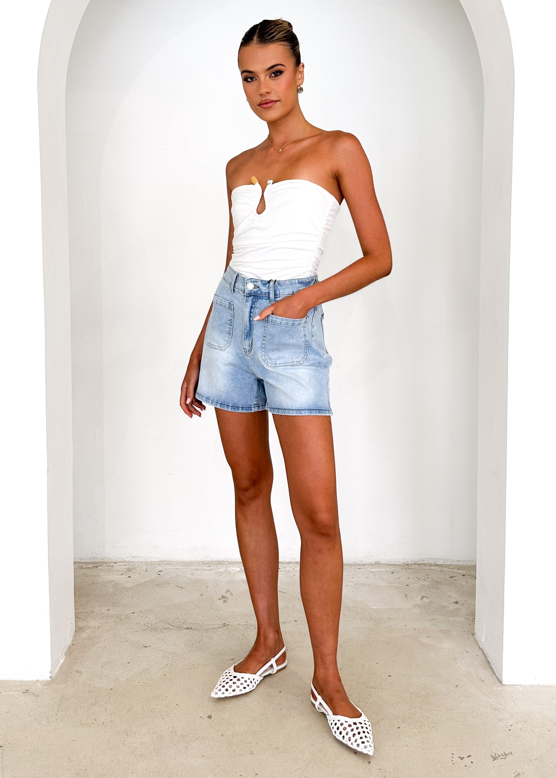 Kista Stretch Denim Shorts - Light Blue