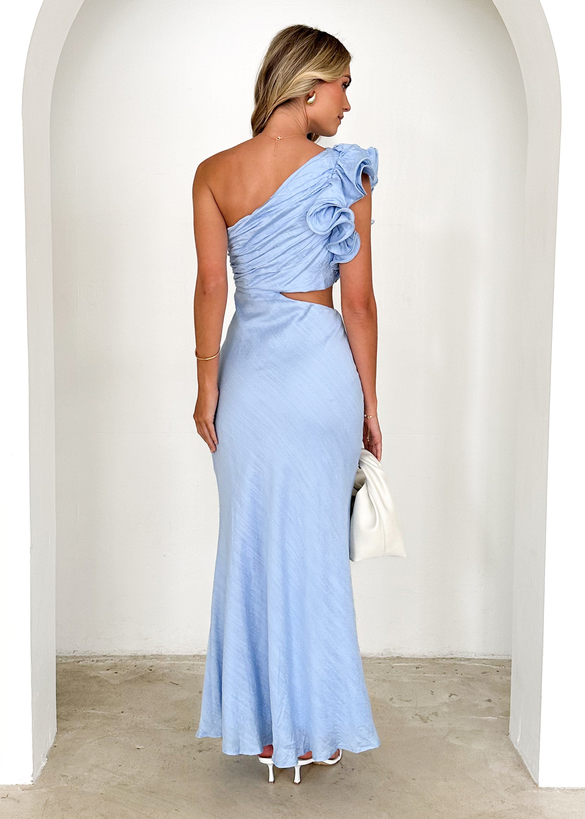 Azra One Shoulder Midi Dress - Periwinkle