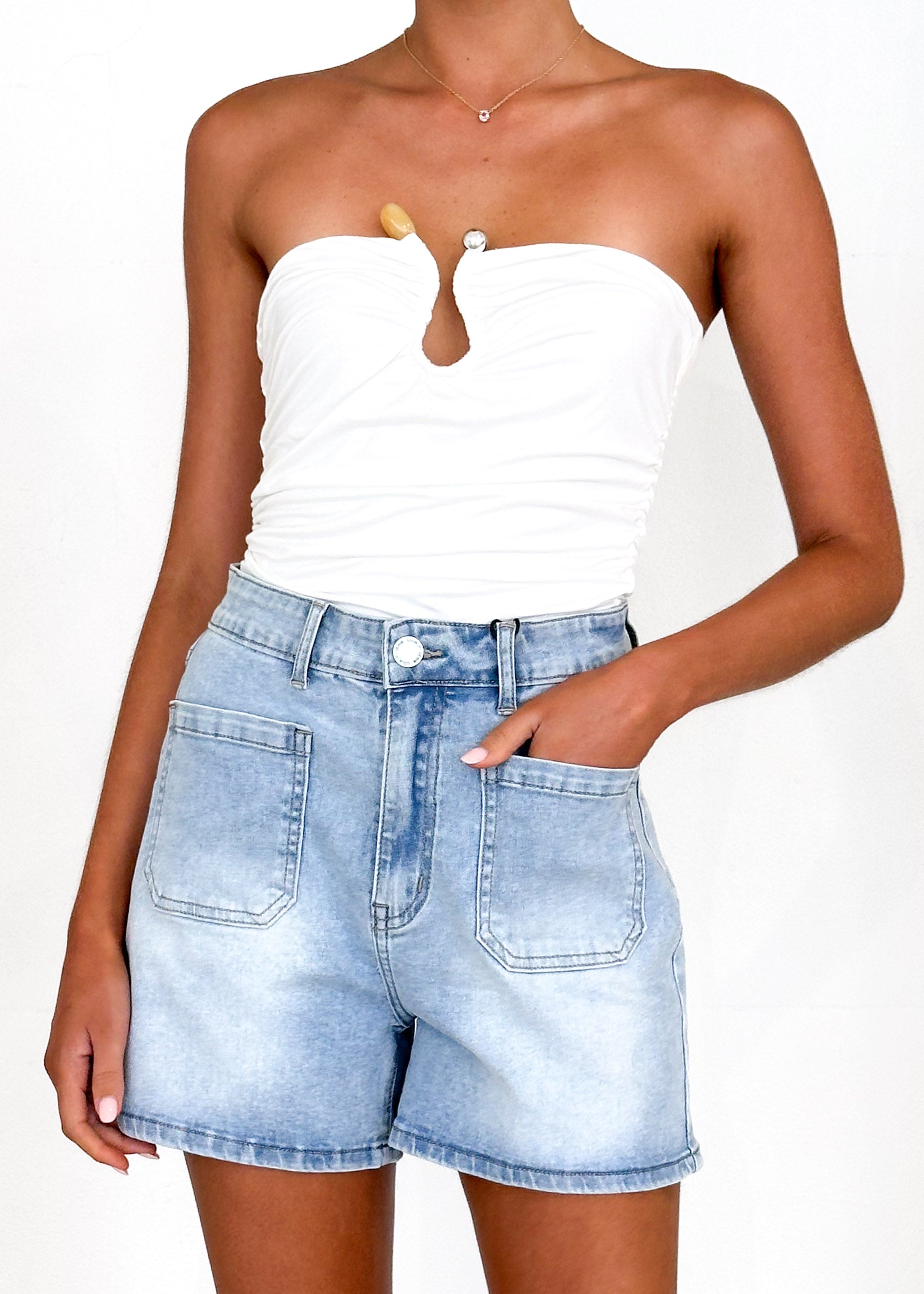 Kista Stretch Denim Shorts - Light Blue