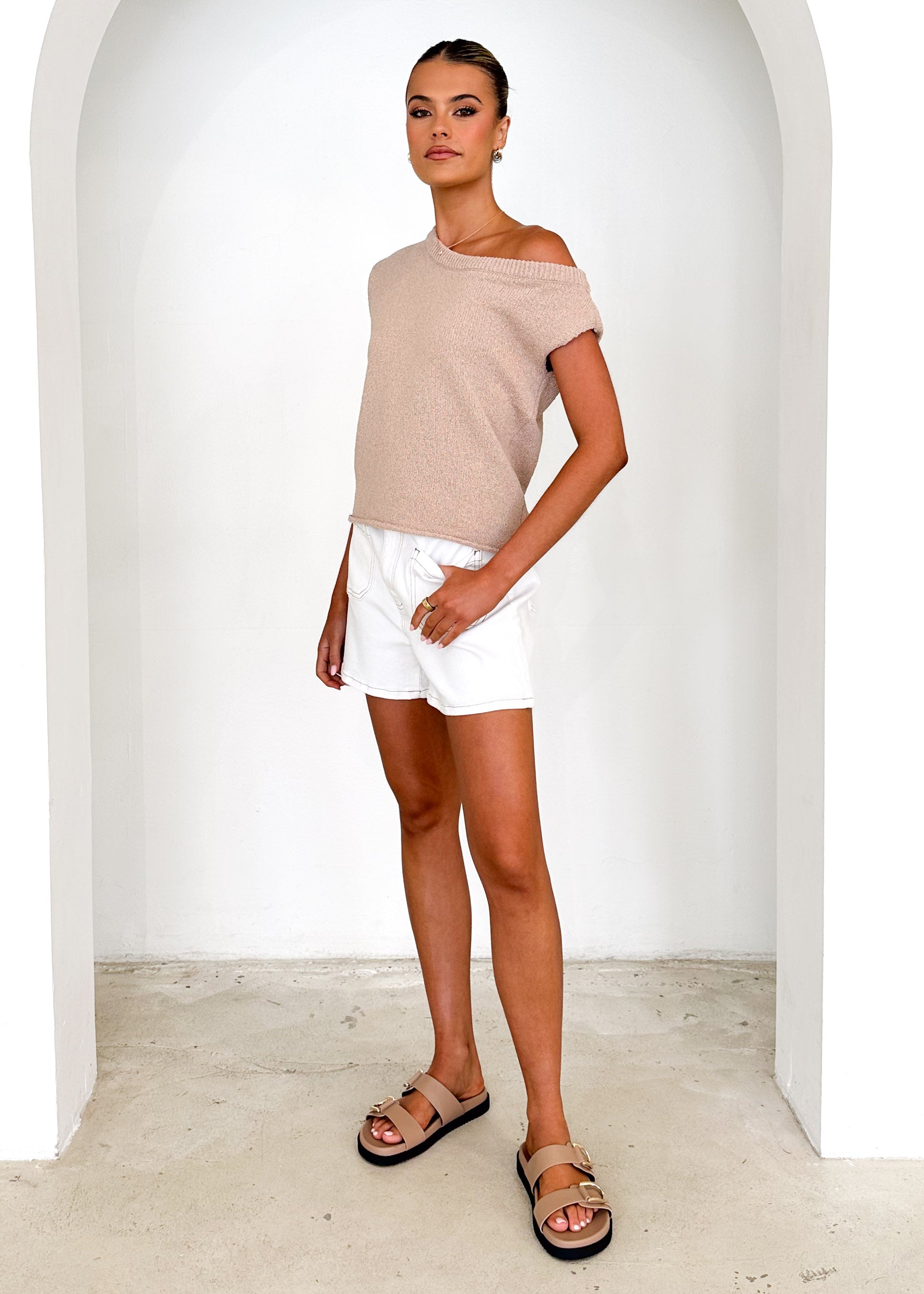 Taissa One Shoulder Knit Top - Natural