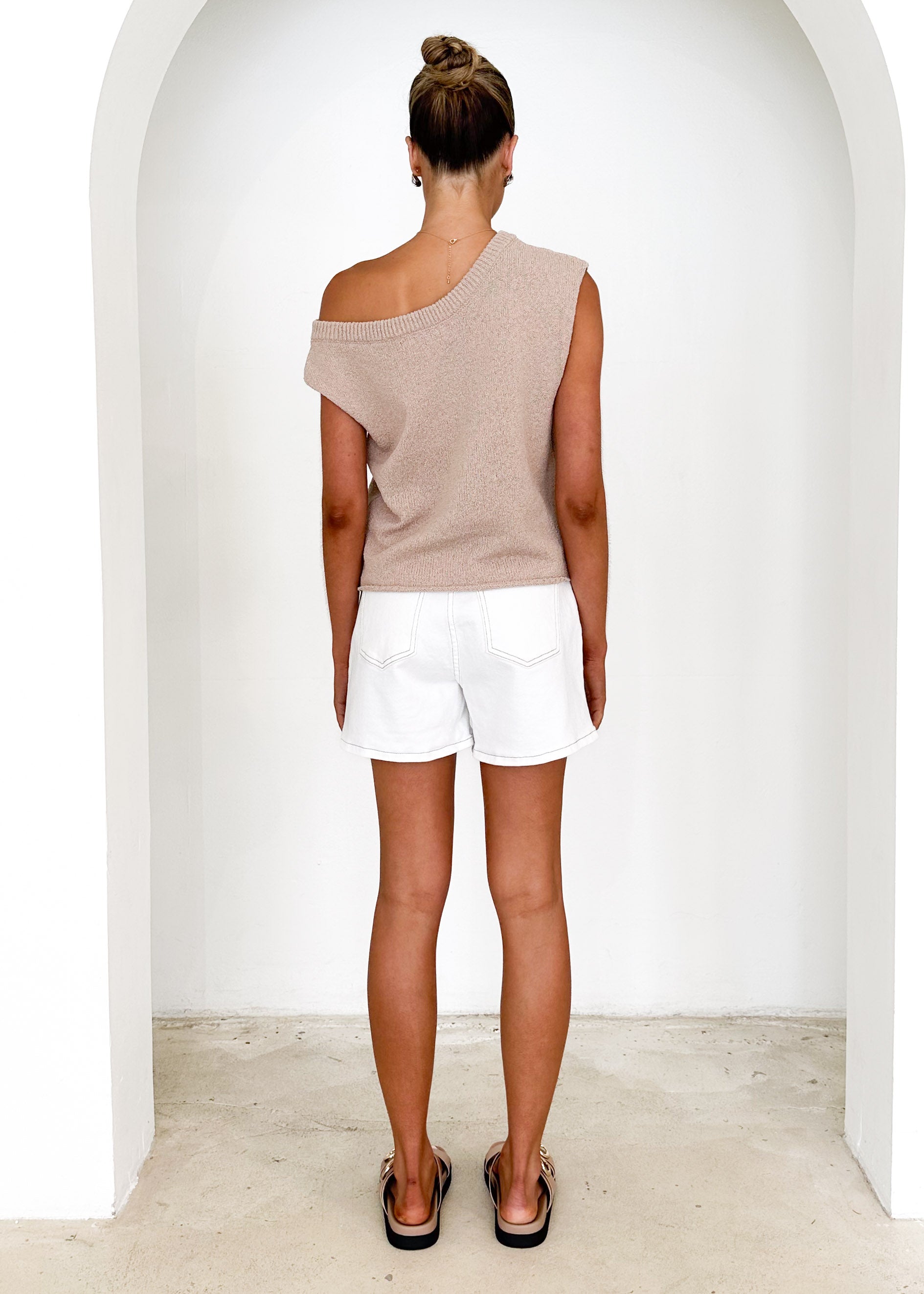 Taissa One Shoulder Knit Top - Natural