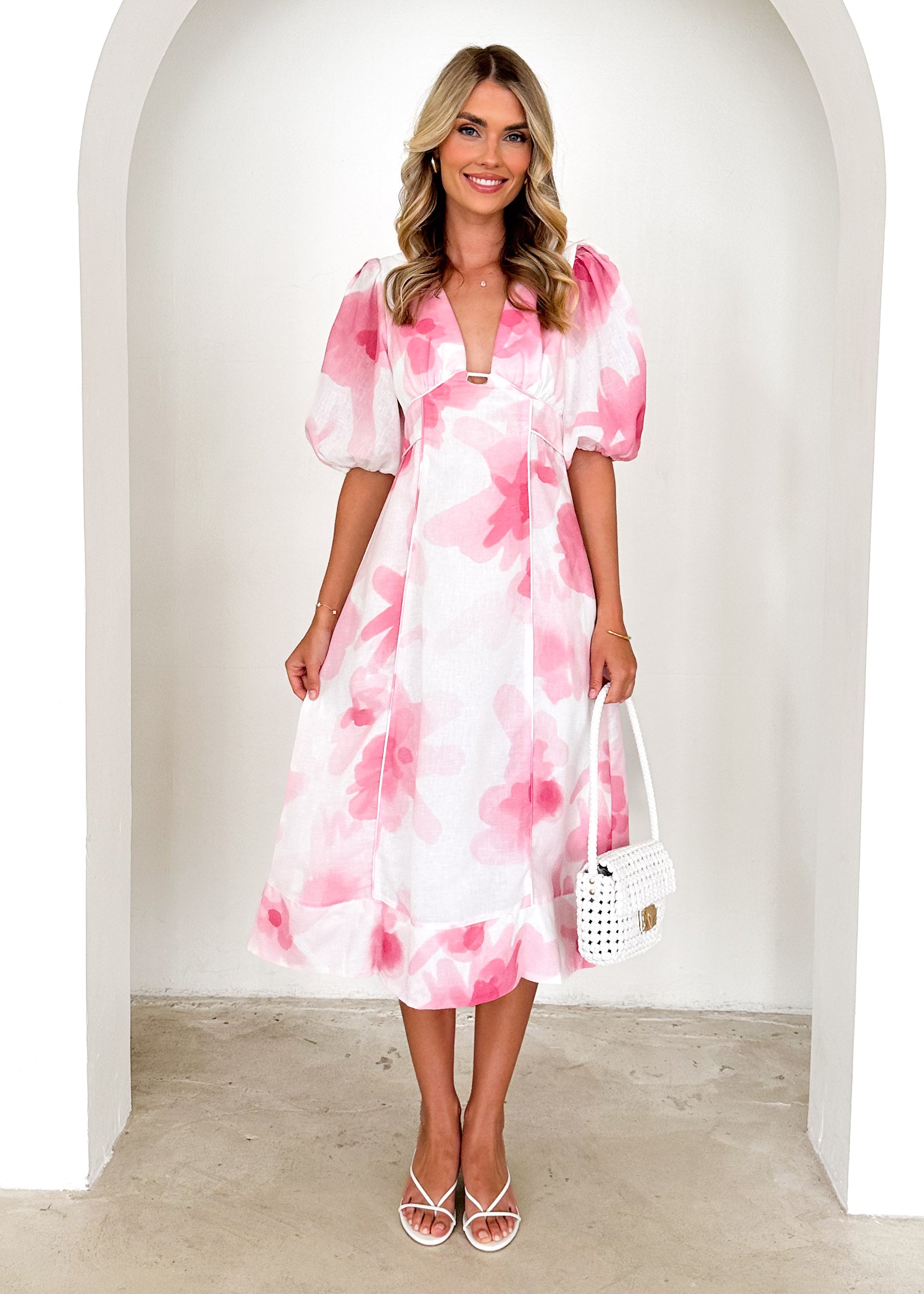 Takota Midi Dress - Pink Watercolour