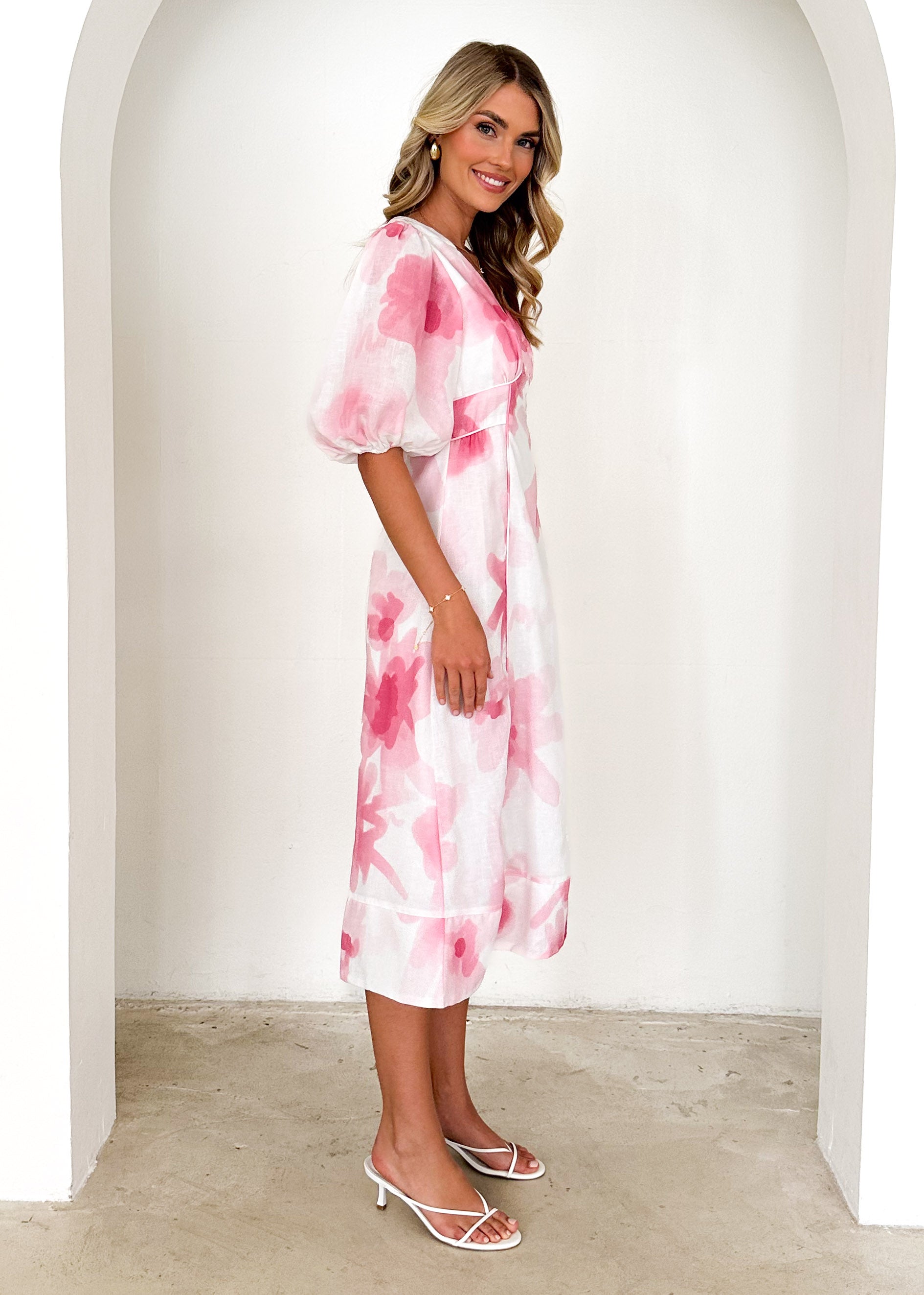 Takota Midi Dress - Pink Watercolour