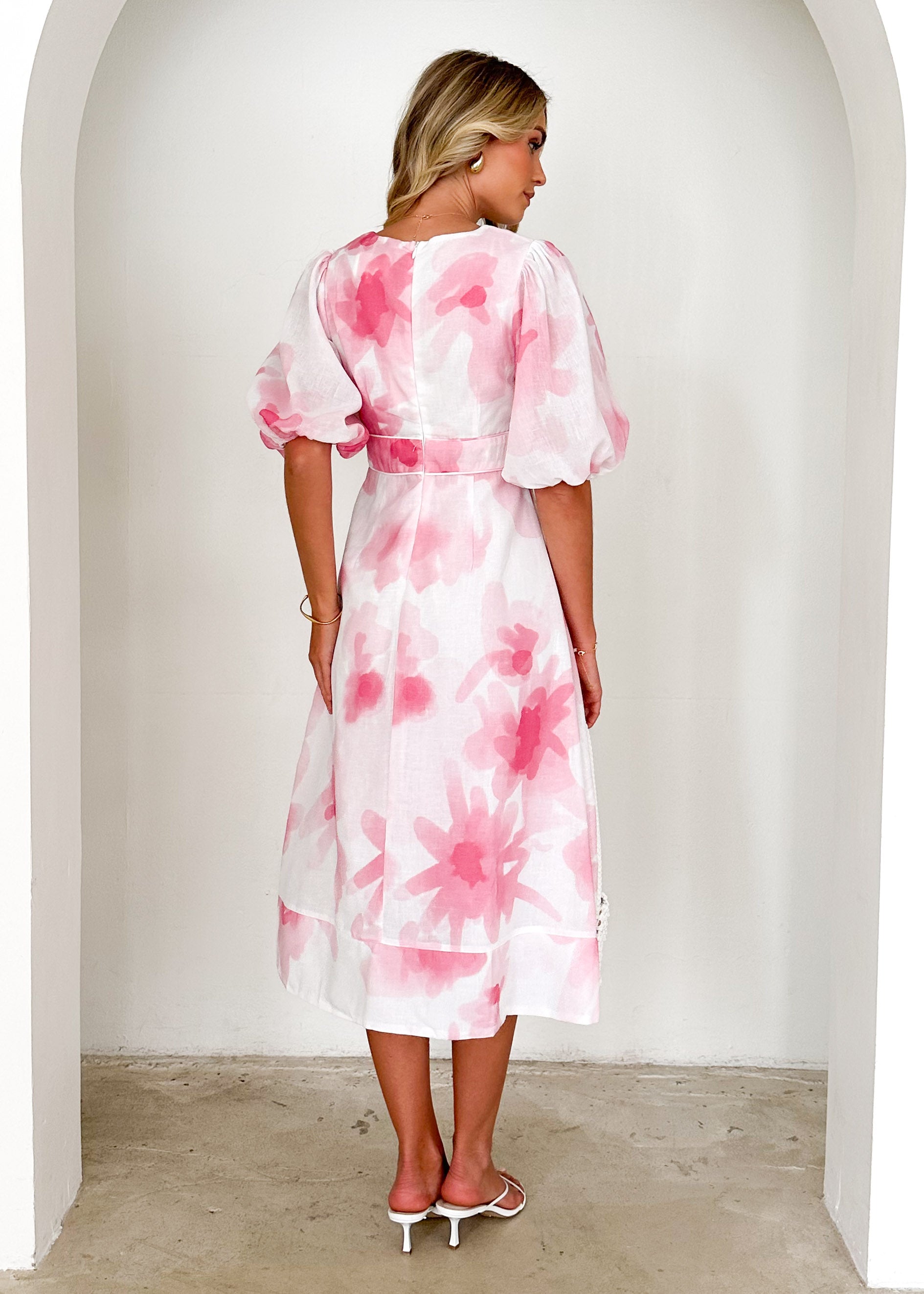 Takota Midi Dress - Pink Watercolour