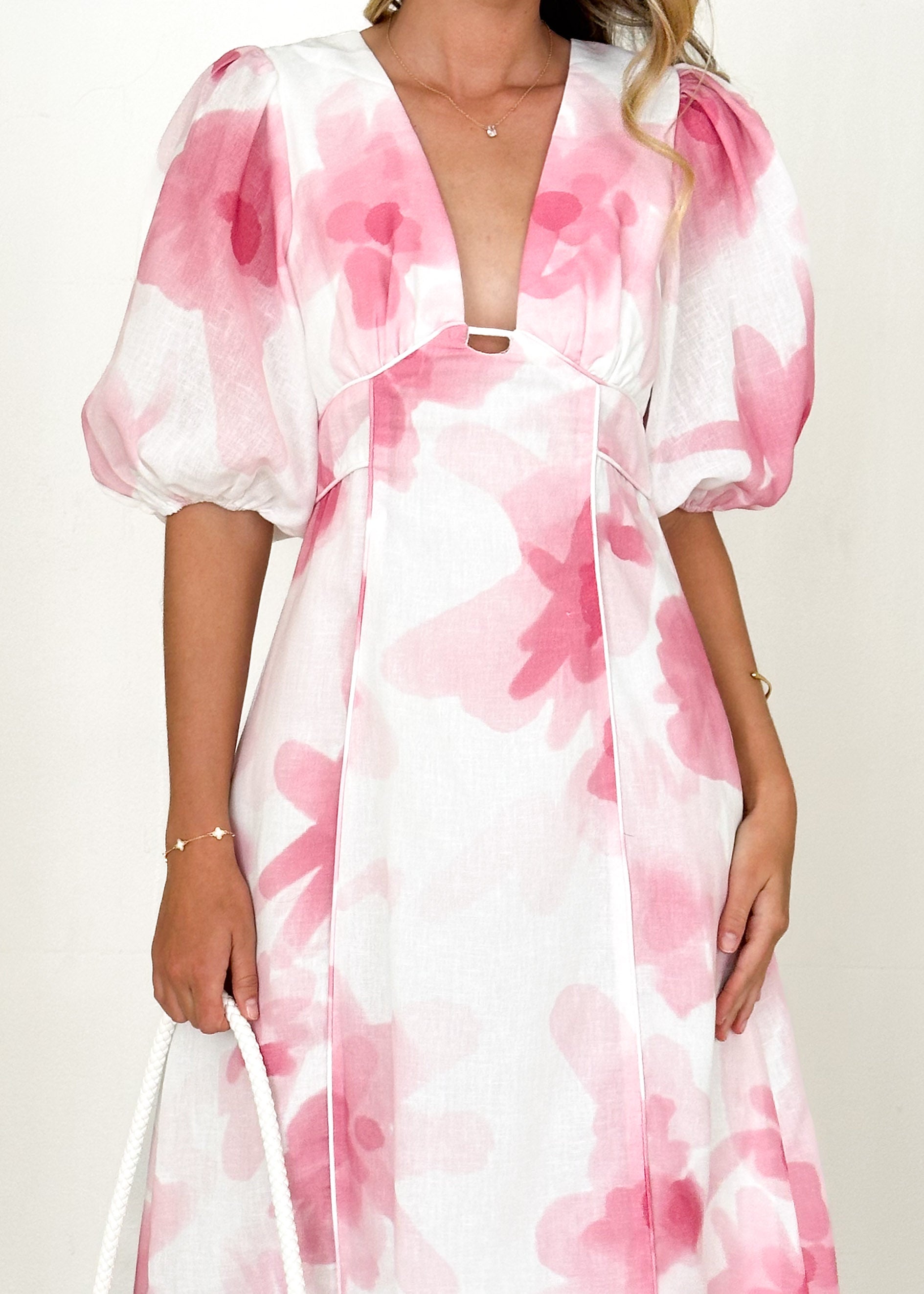 Takota Midi Dress - Pink Watercolour