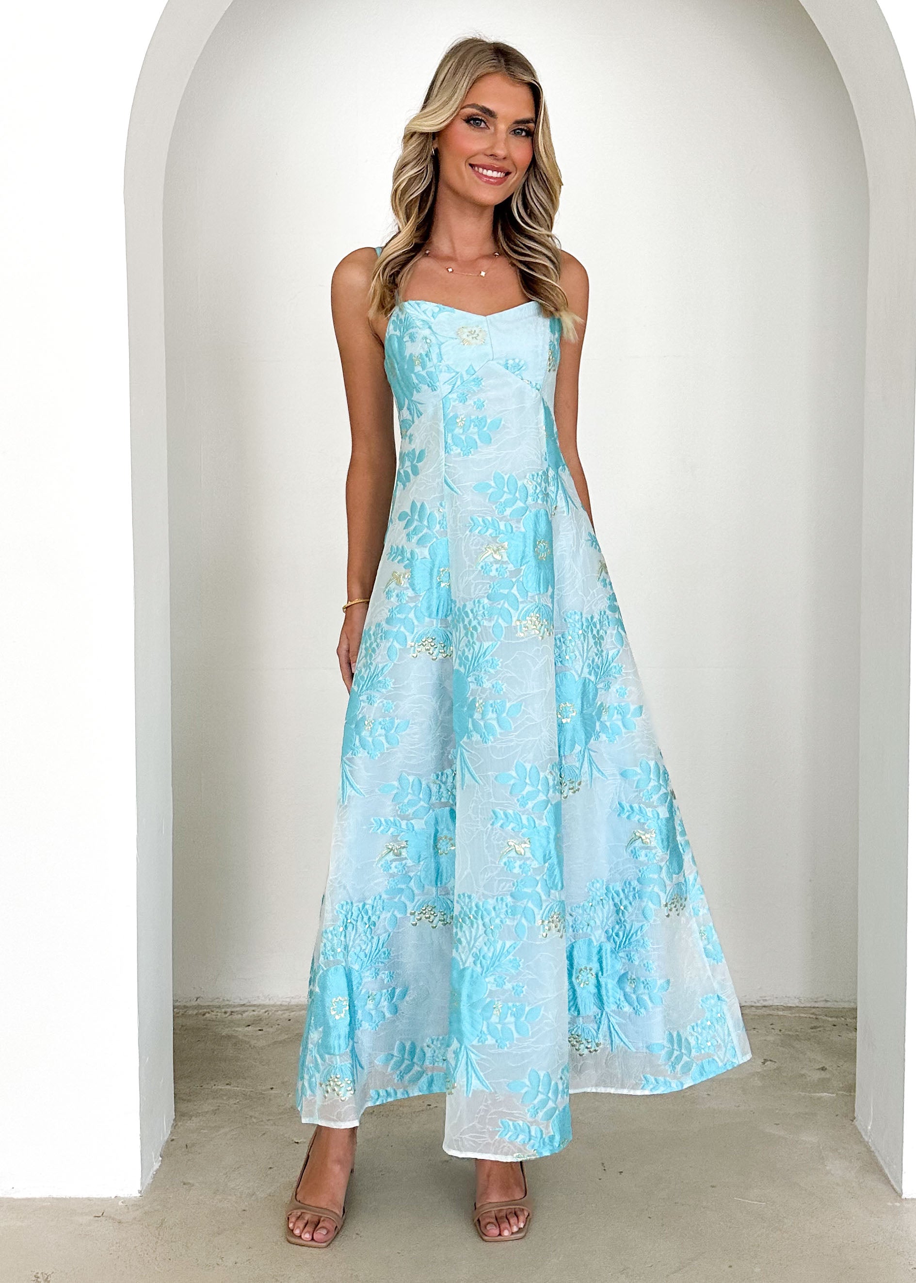 Tralentina Midi Dress - Pale Blue Brocade