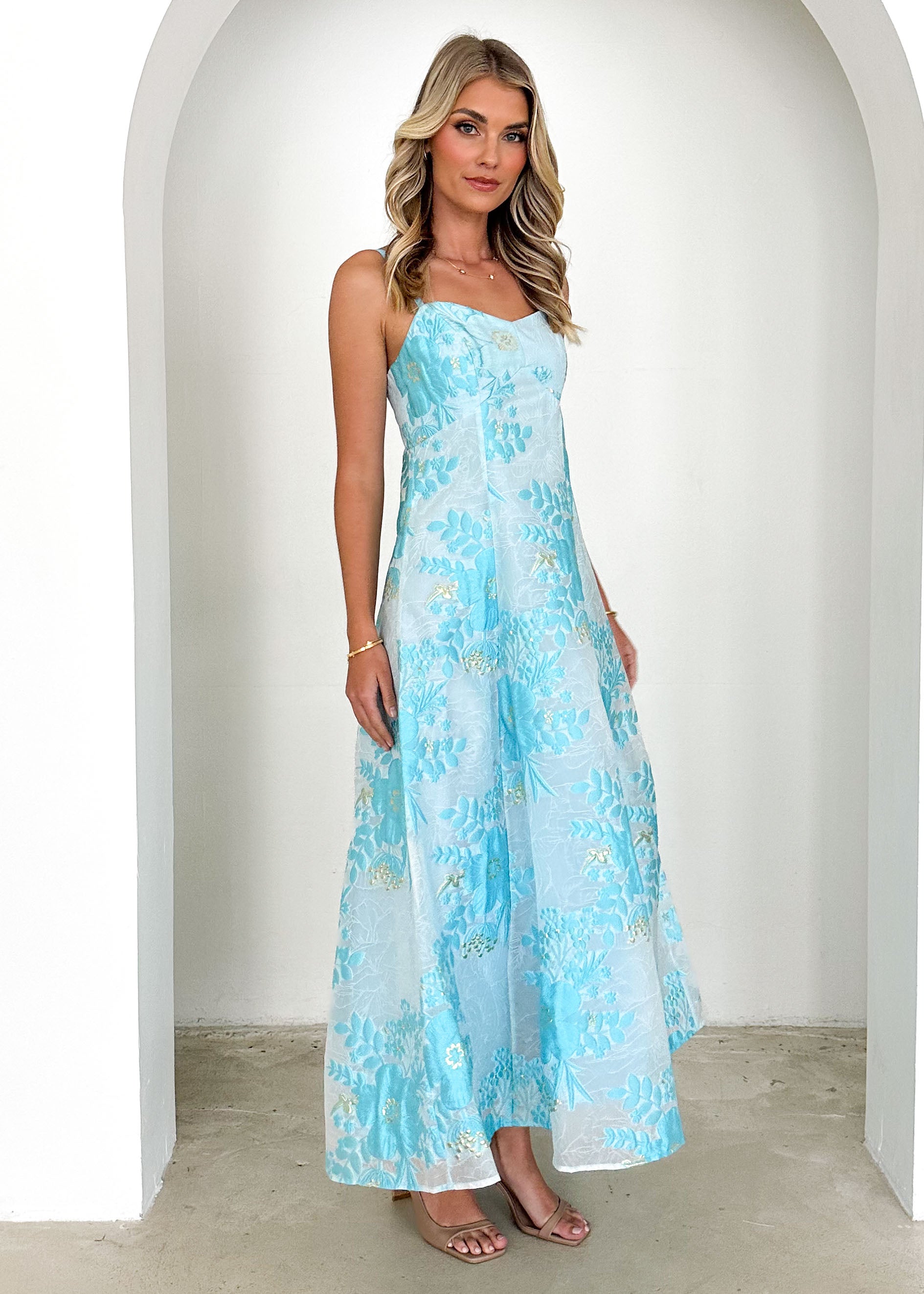 Tralentina Midi Dress - Pale Blue Brocade