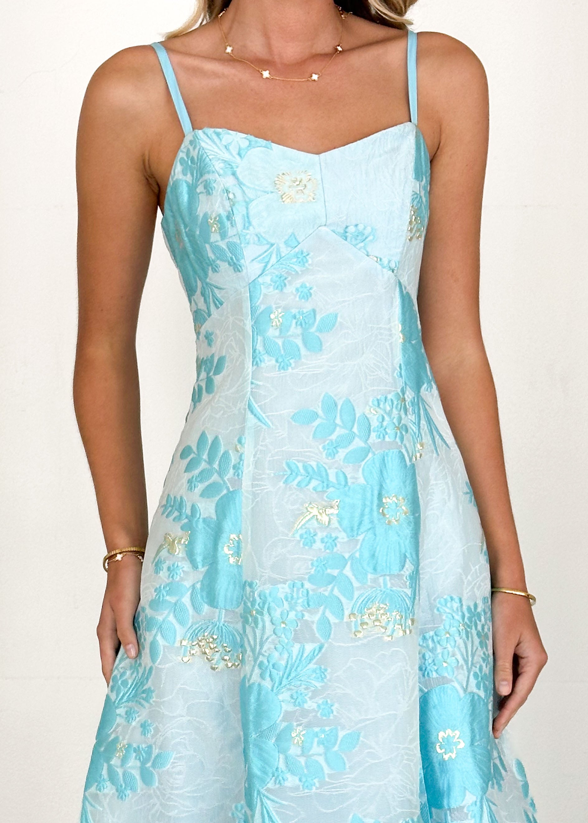 Tralentina Midi Dress - Pale Blue Brocade