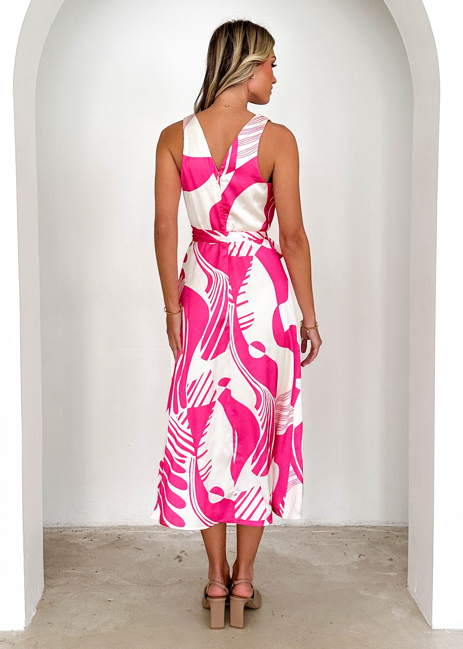 Palique Midi Dress - Pink Abstract