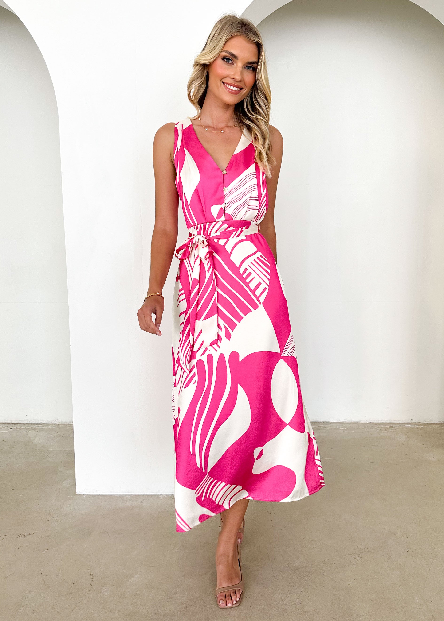 Palique Midi Dress - Pink Abstract