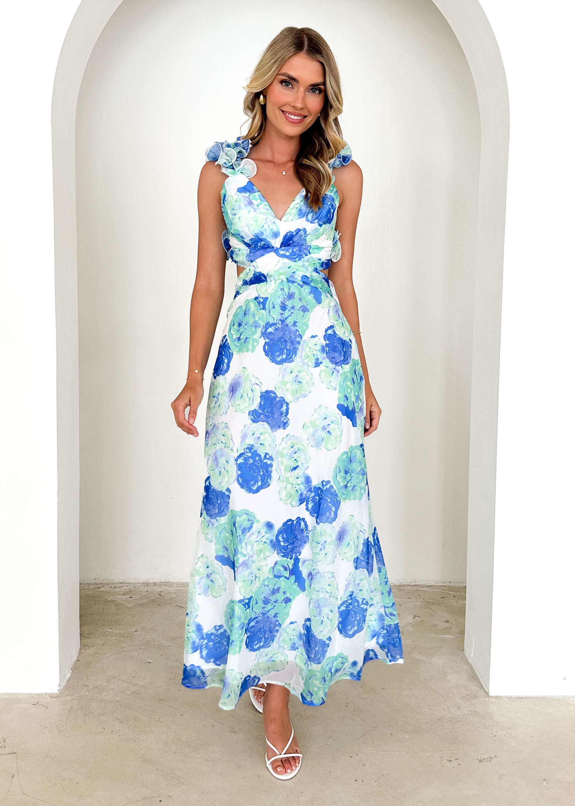 Caribe Midi Dress - Blue Floral