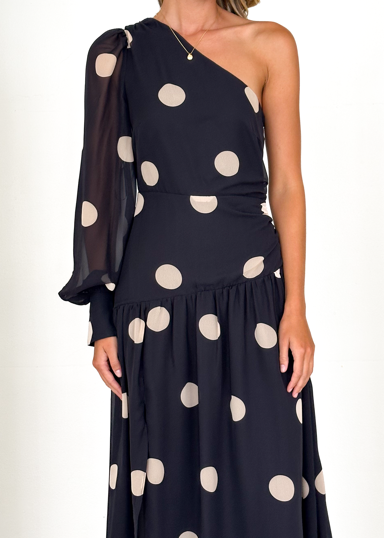 gingham and heels one shoulder dress Daliah One Shoulder Maxi Dress