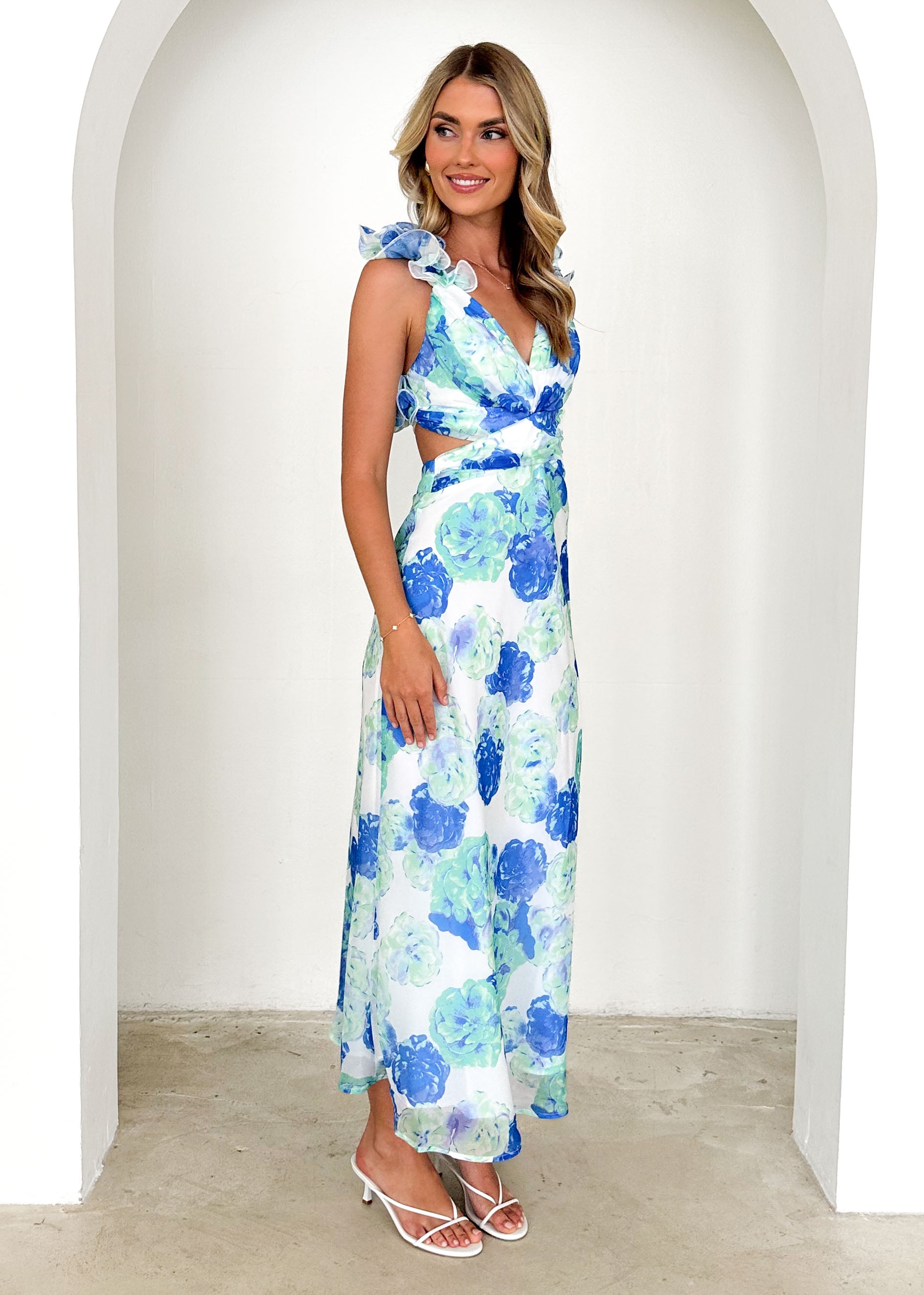 Caribe Midi Dress - Blue Floral