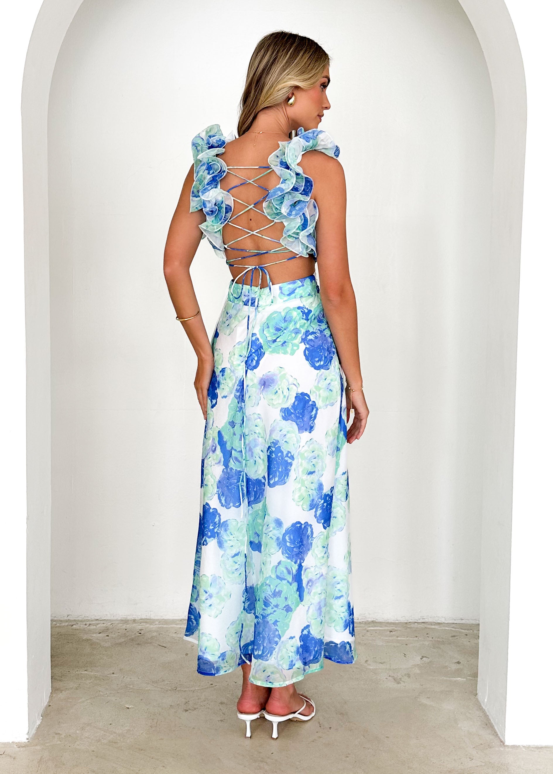 Caribe Midi Dress - Blue Floral