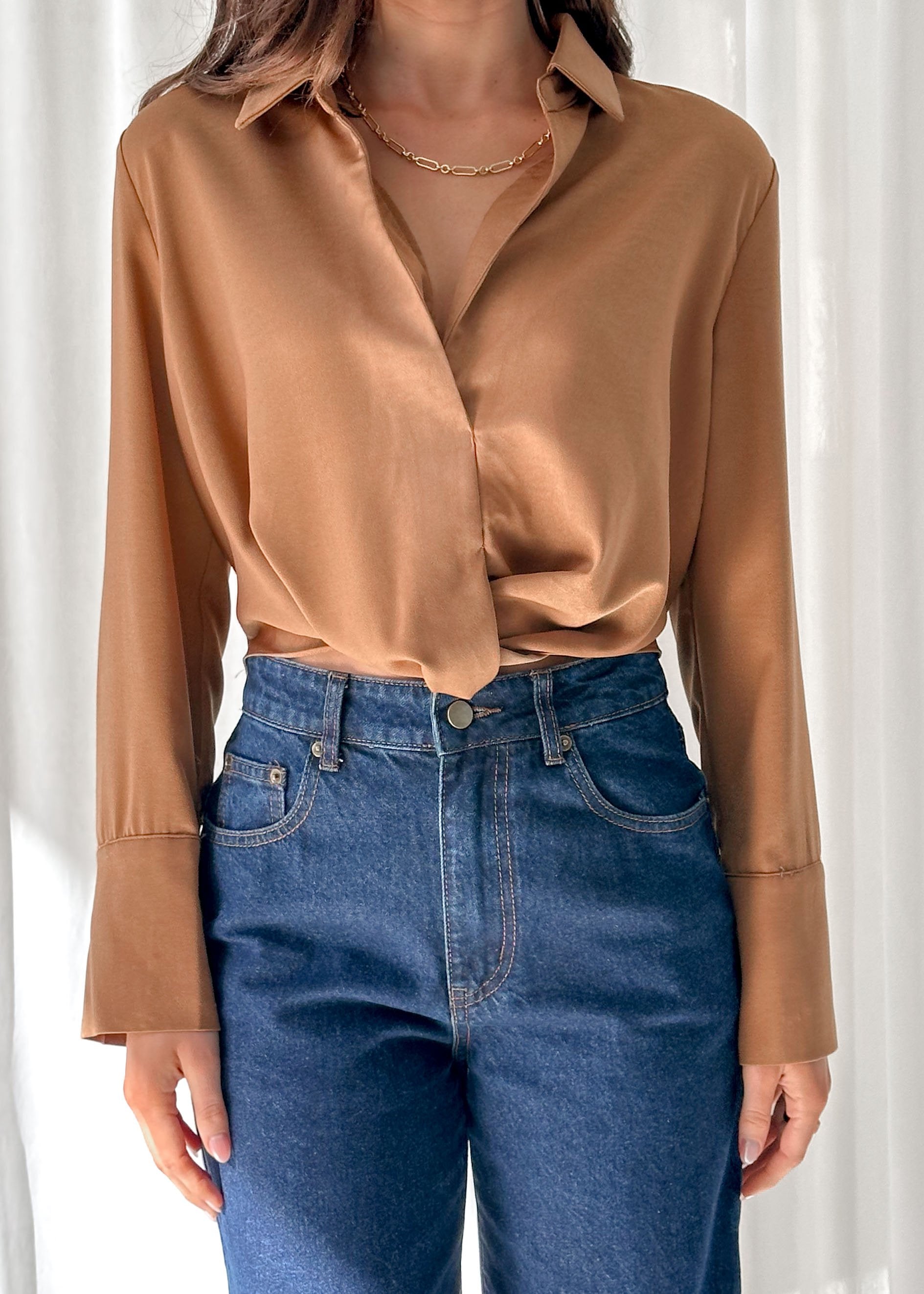 Darla Cropped Shirt - Tan