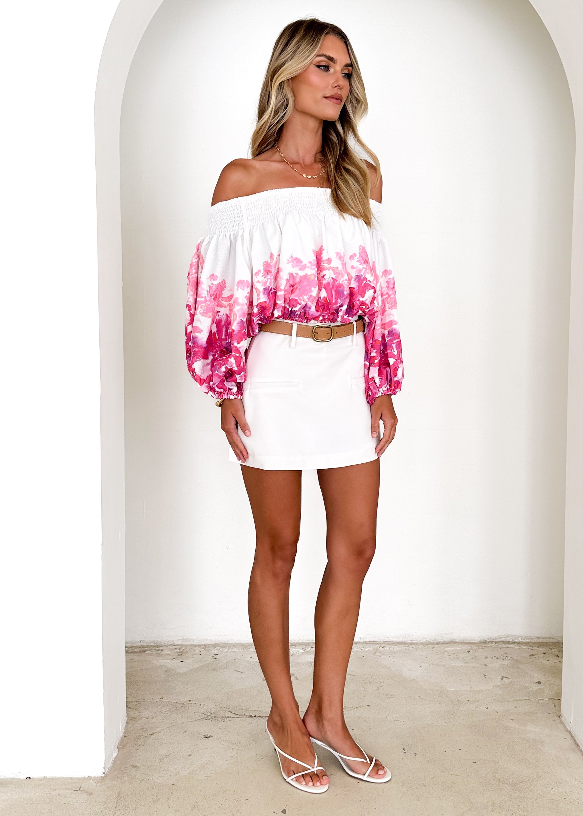 Averie Off Shoulder Top - Pink Floral