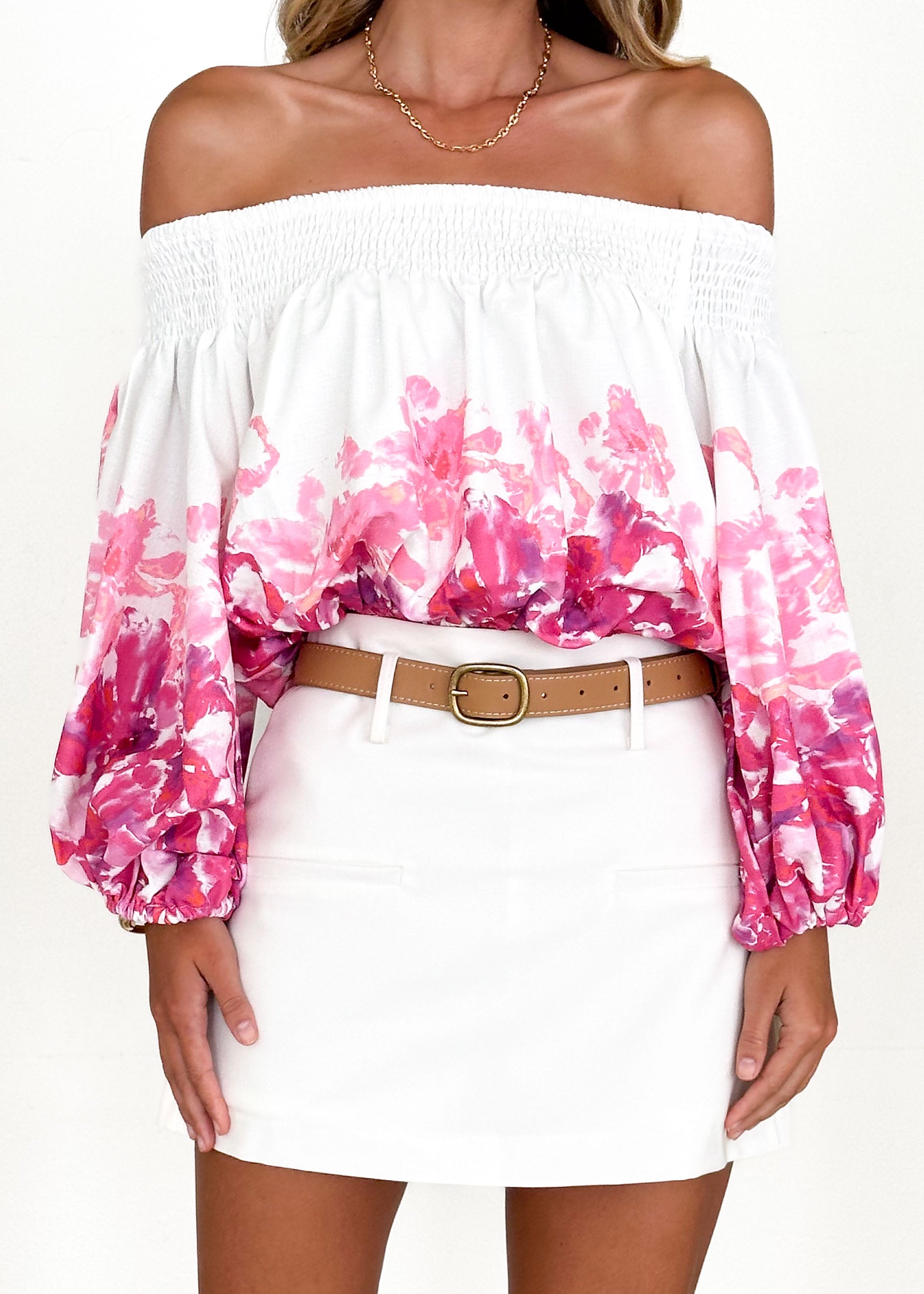 Averie Off Shoulder Top - Pink Floral