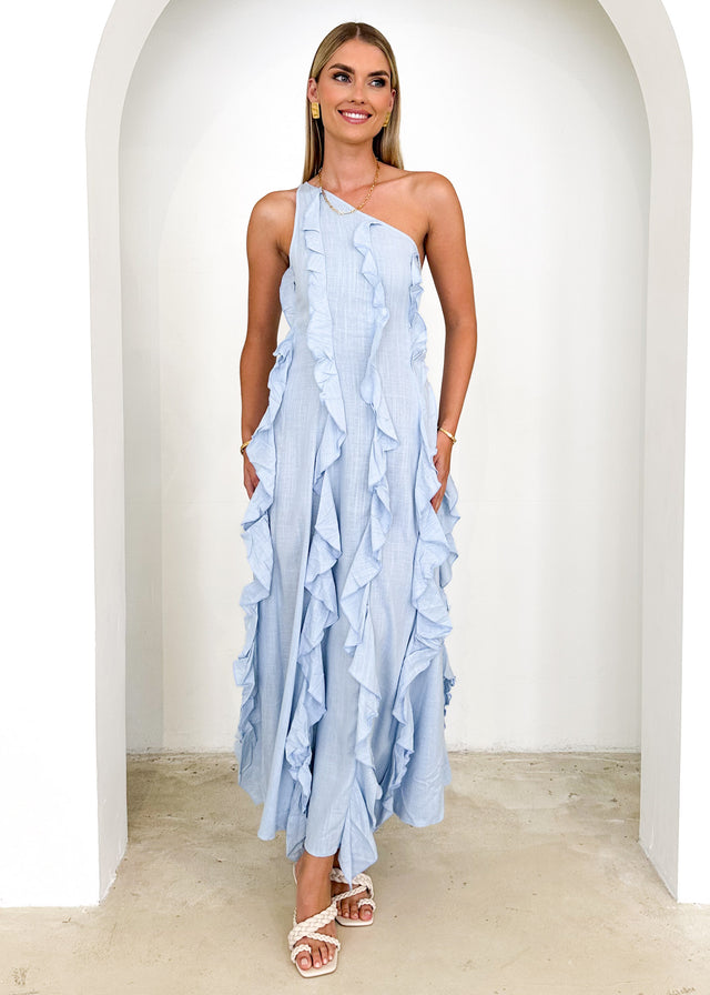 Madro One Shoulder Midi Dress - Powder Blue