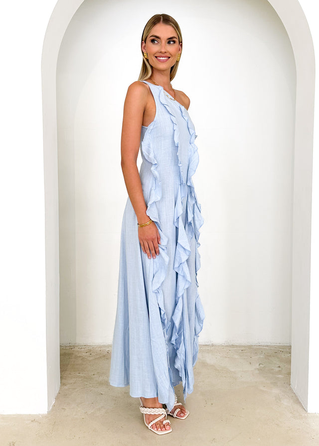 Madro One Shoulder Midi Dress - Powder Blue