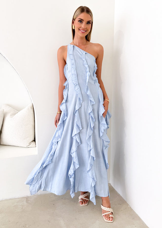 Madro One Shoulder Midi Dress - Powder Blue