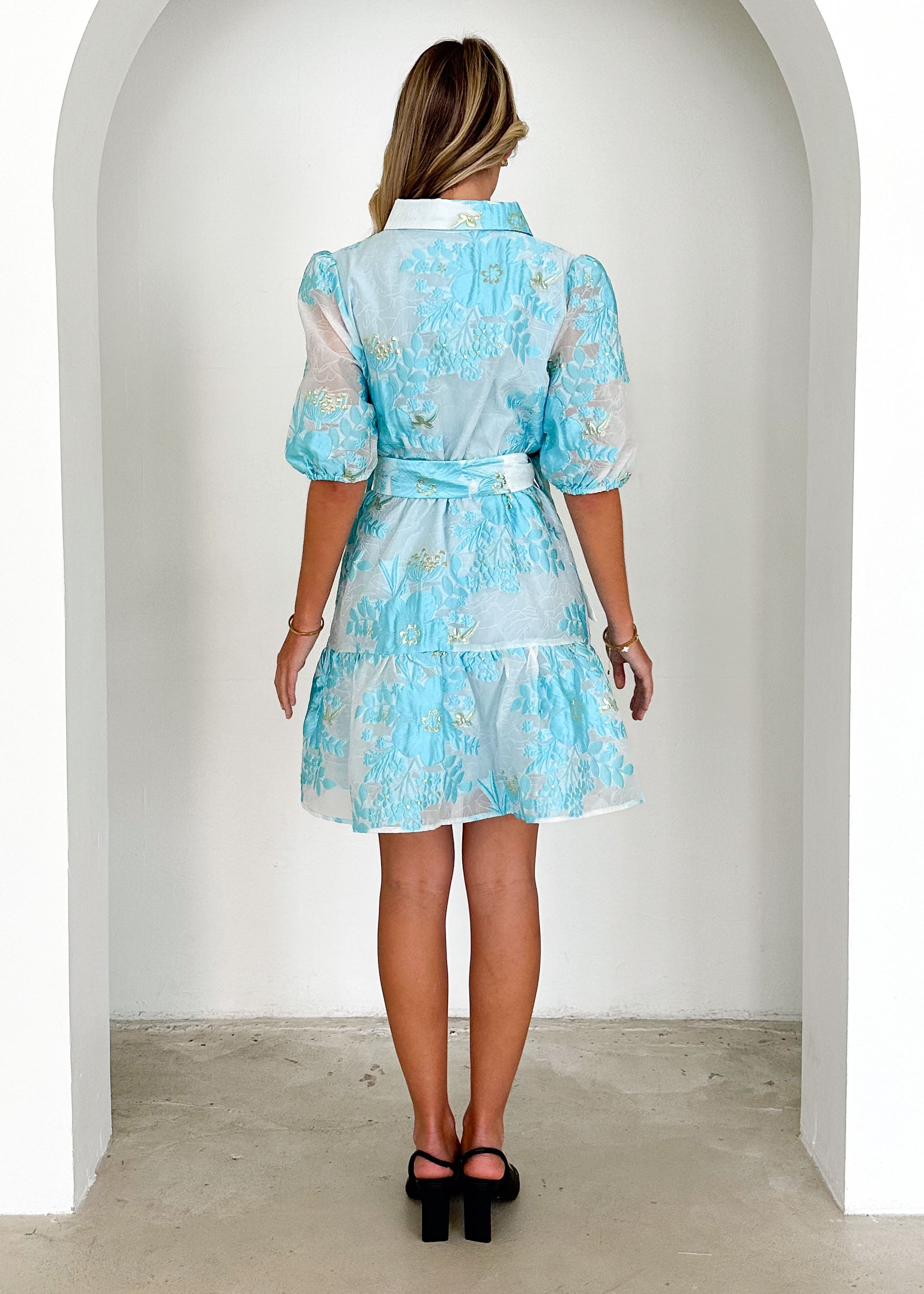 Glazer Dress - Pale Blue Brocade