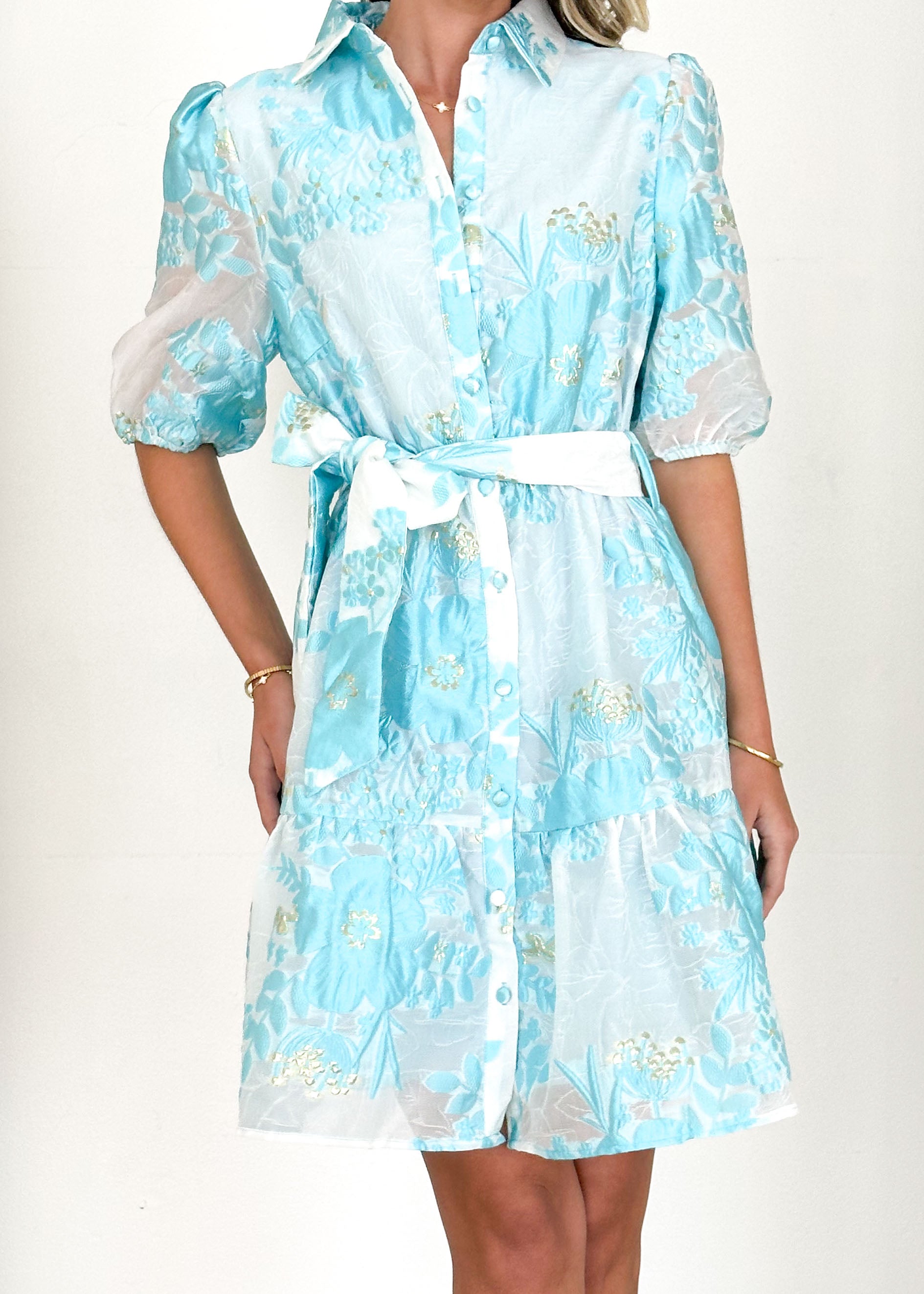 Glazer Dress - Pale Blue Brocade