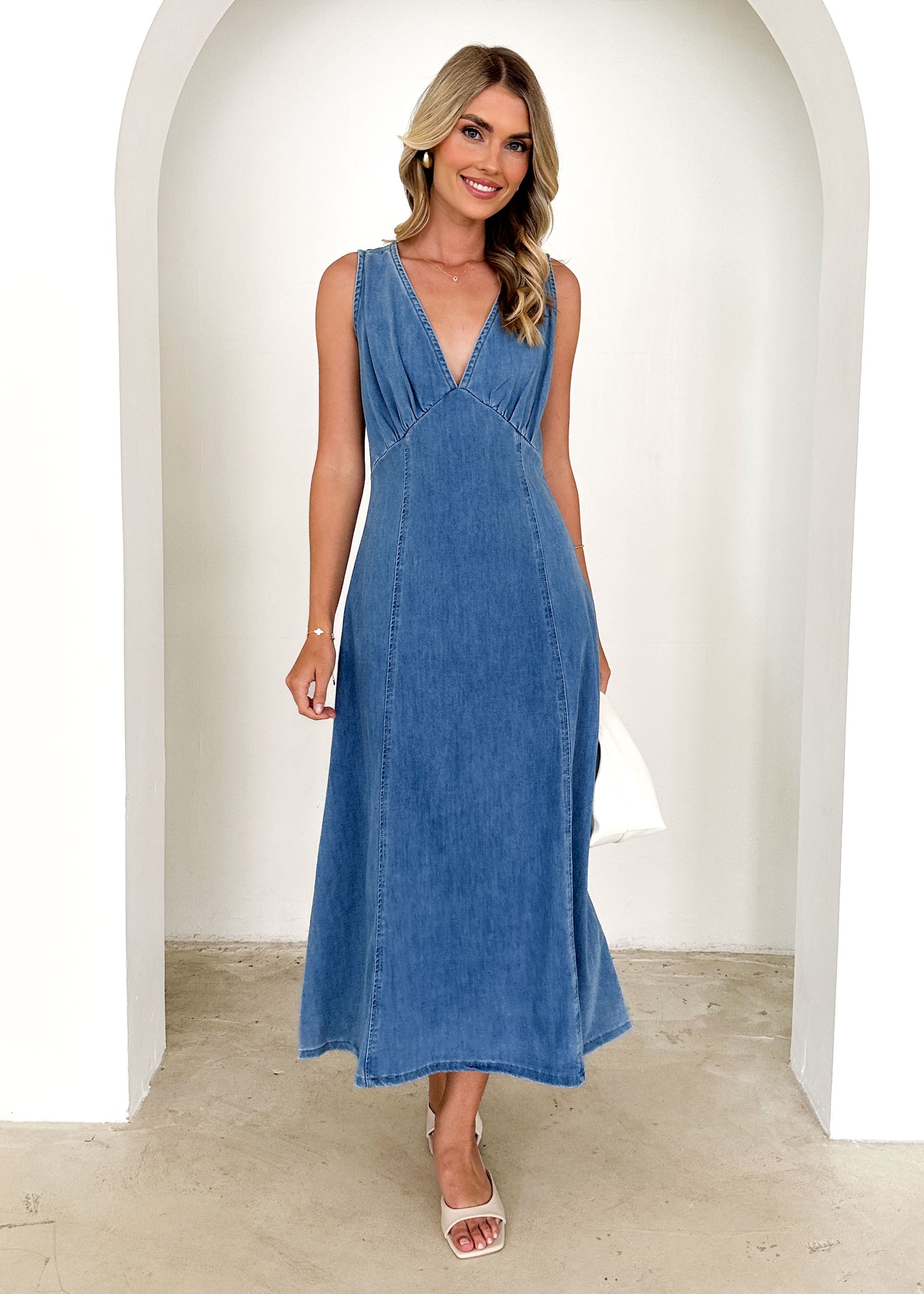 Andie Denim Maxi Dress - Mid Blue