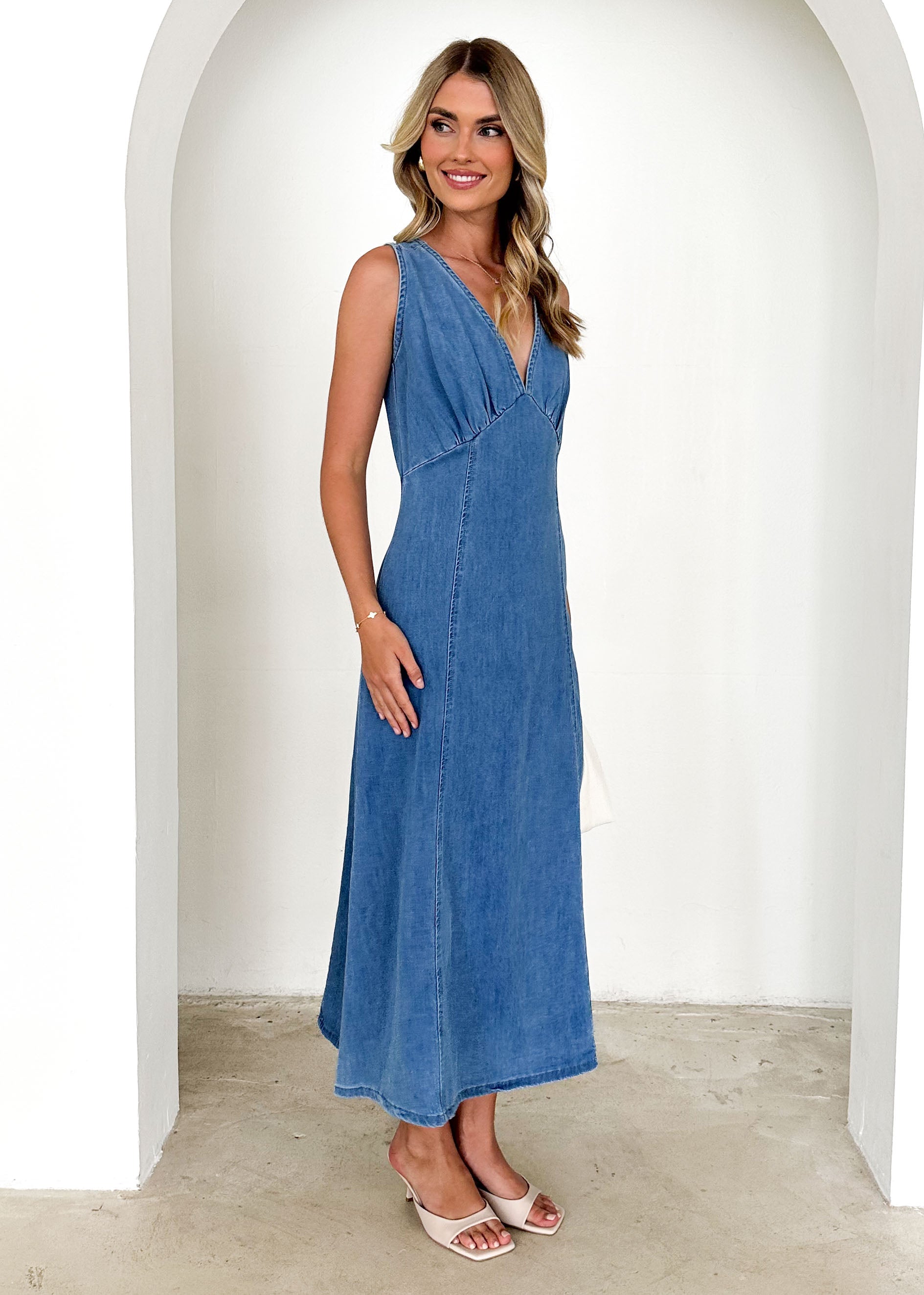 Andie Denim Maxi Dress - Mid Blue