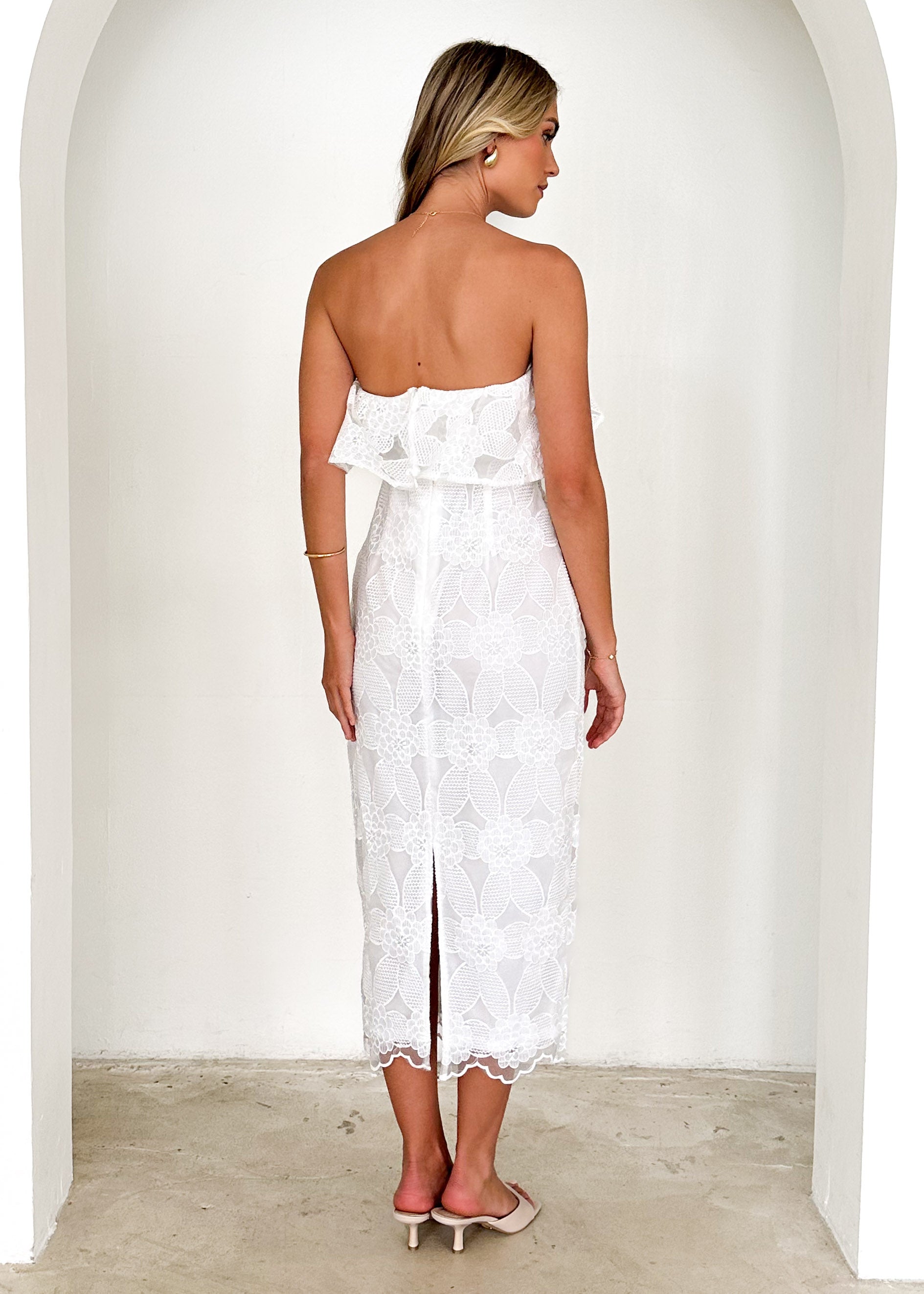 Zara Strapless Midi Dress - White Lace