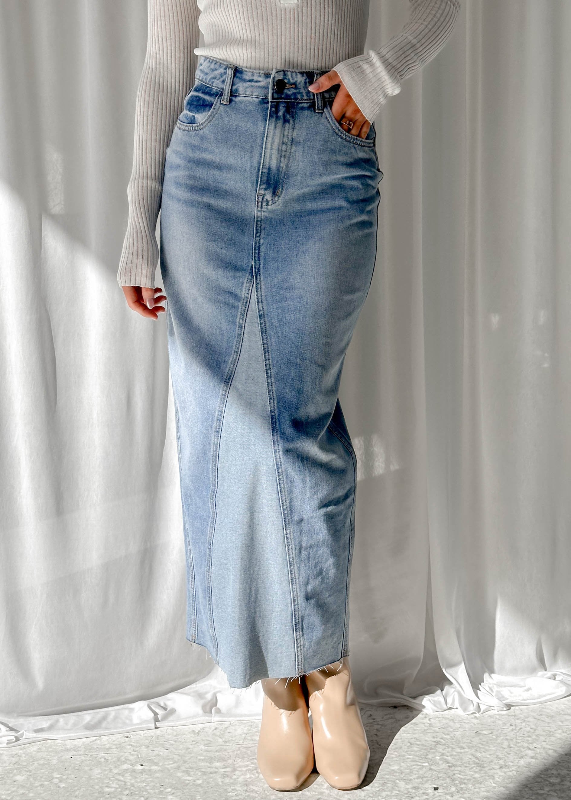 Harlyn Denim Midi Skirt - Light Wash