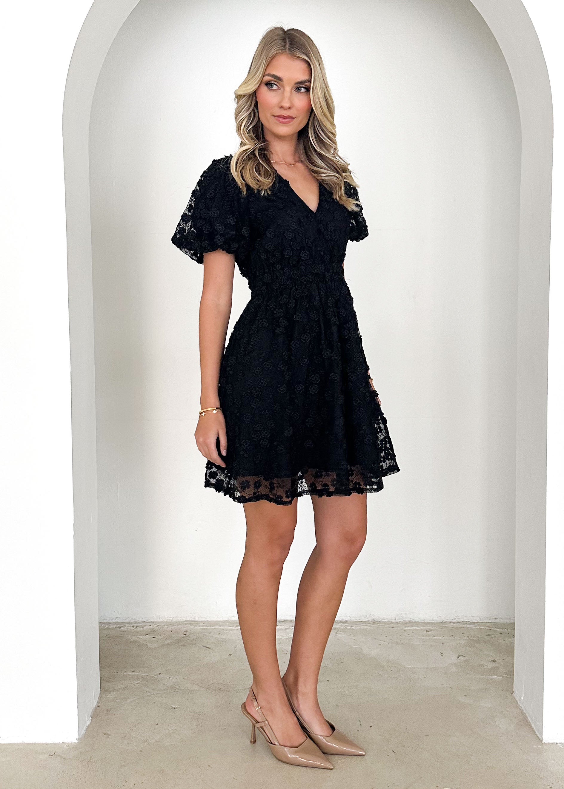 Falta Embroidered Dress - Black