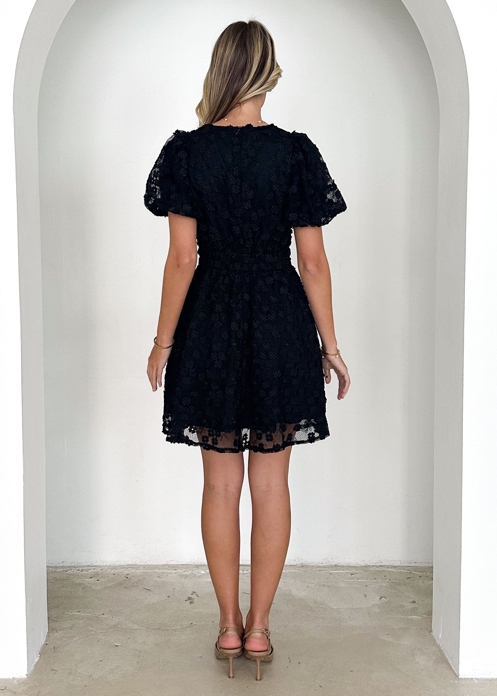 Falta Embroidered Dress - Black