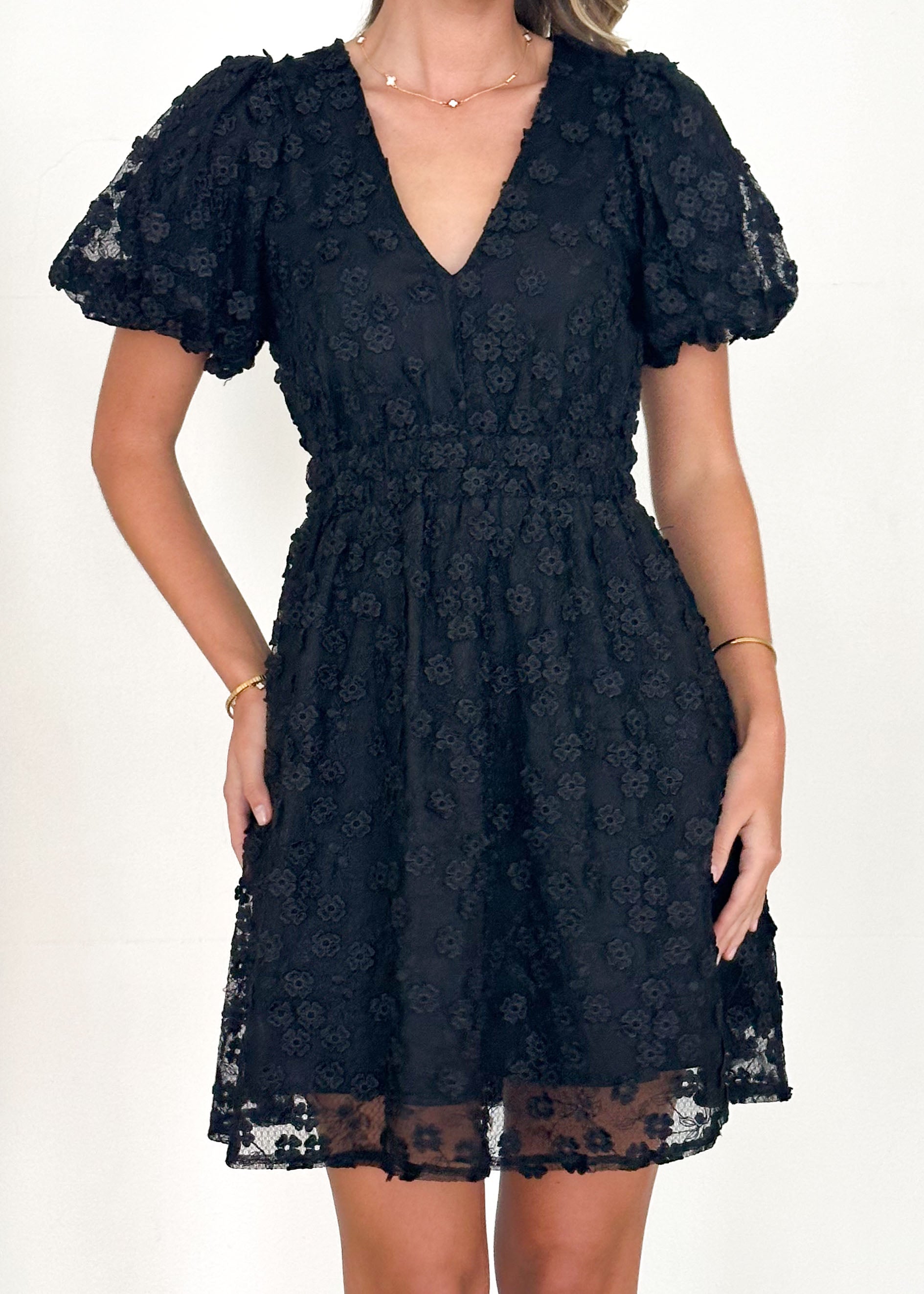 Falta Embroidered Dress - Black