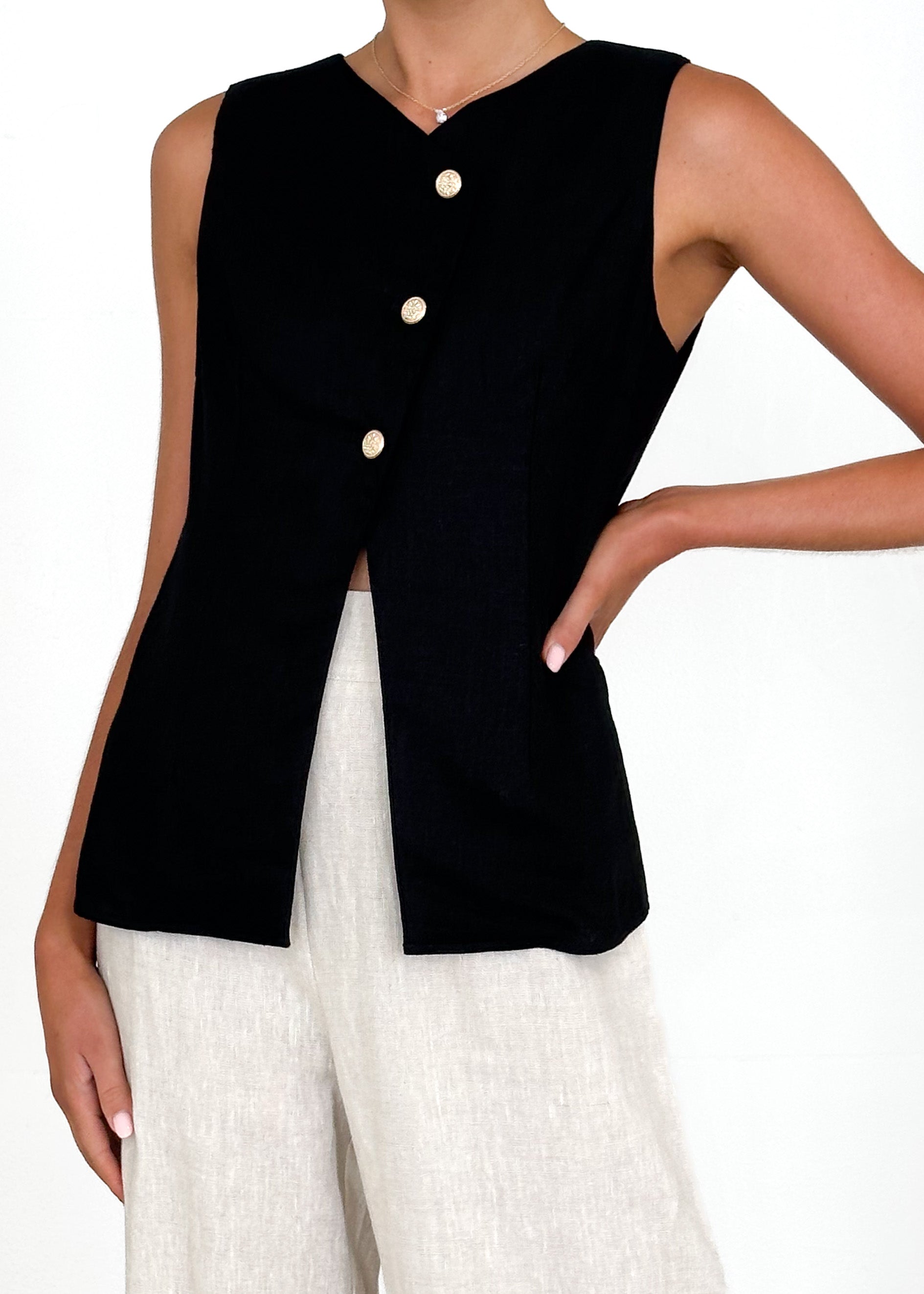 Jolie Vest Top - Black