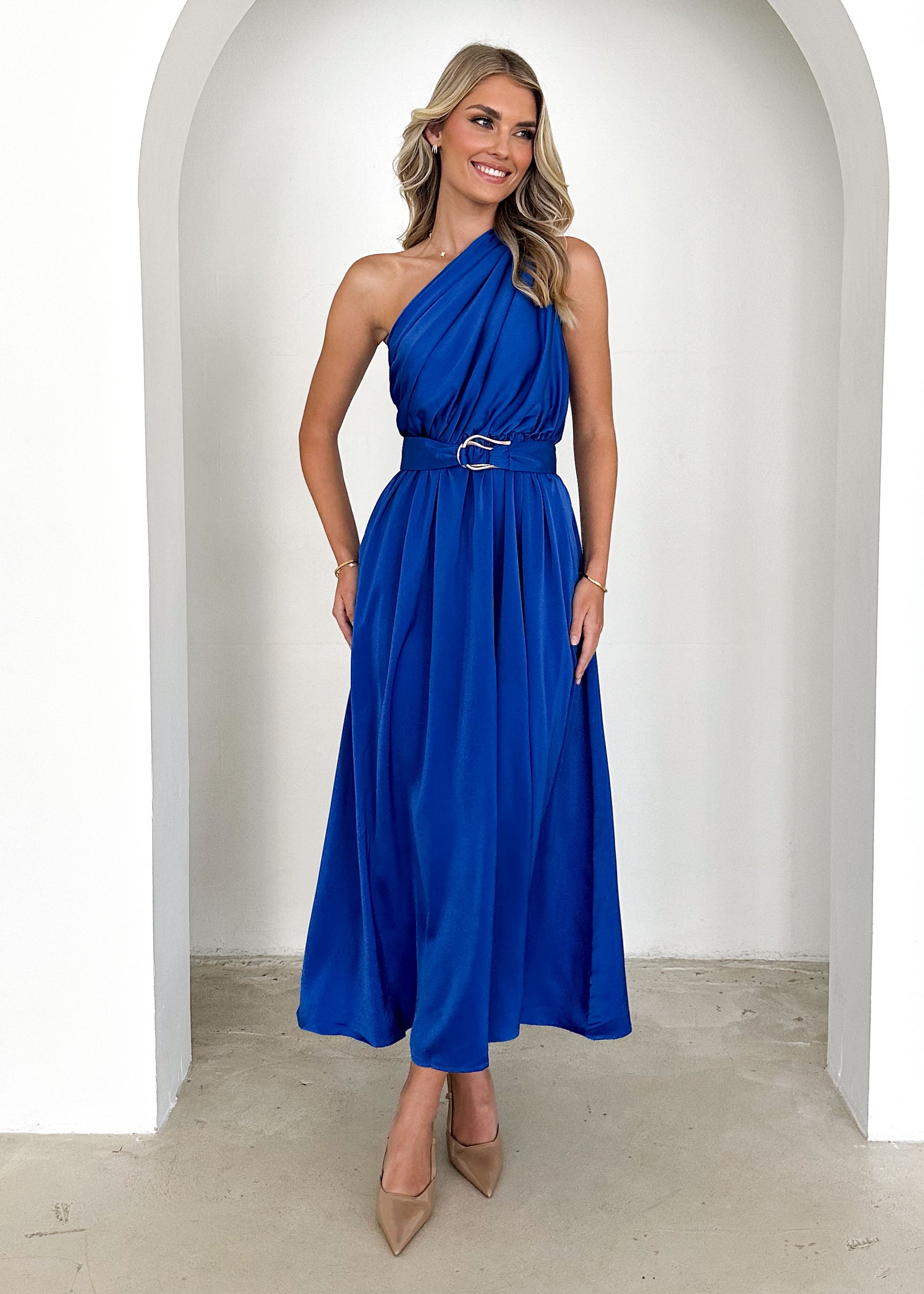 Korah One Shoulder Midi Dress - Cobalt