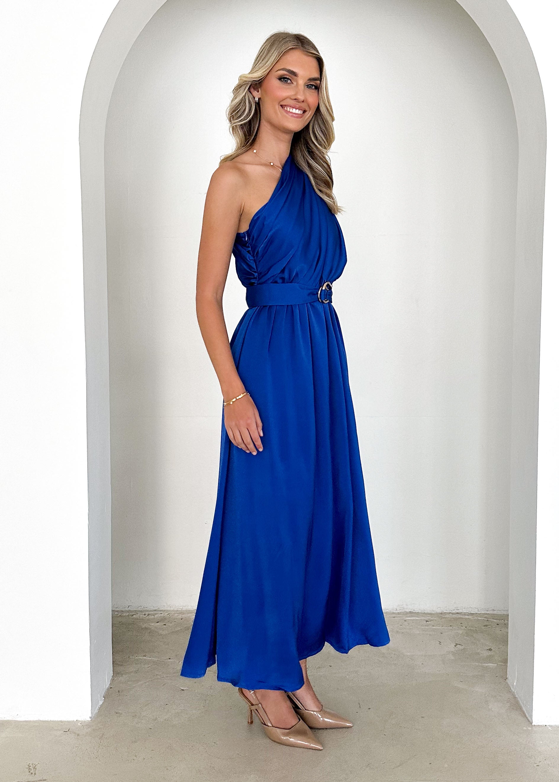 Korah One Shoulder Midi Dress - Cobalt