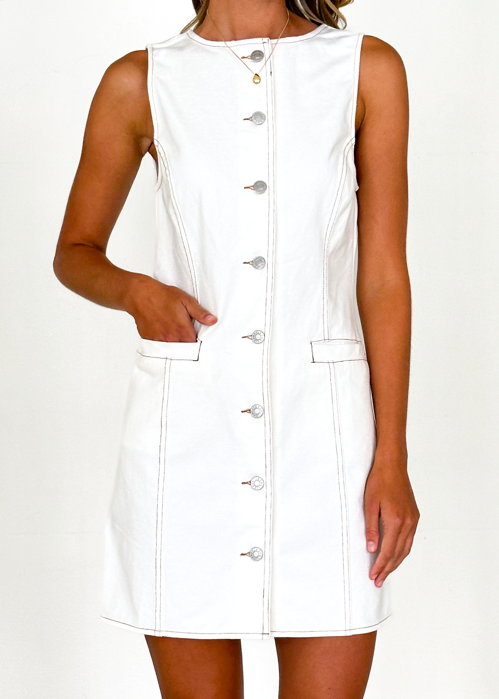 Elixir Denim Dress - Off White  Gingham & Heels