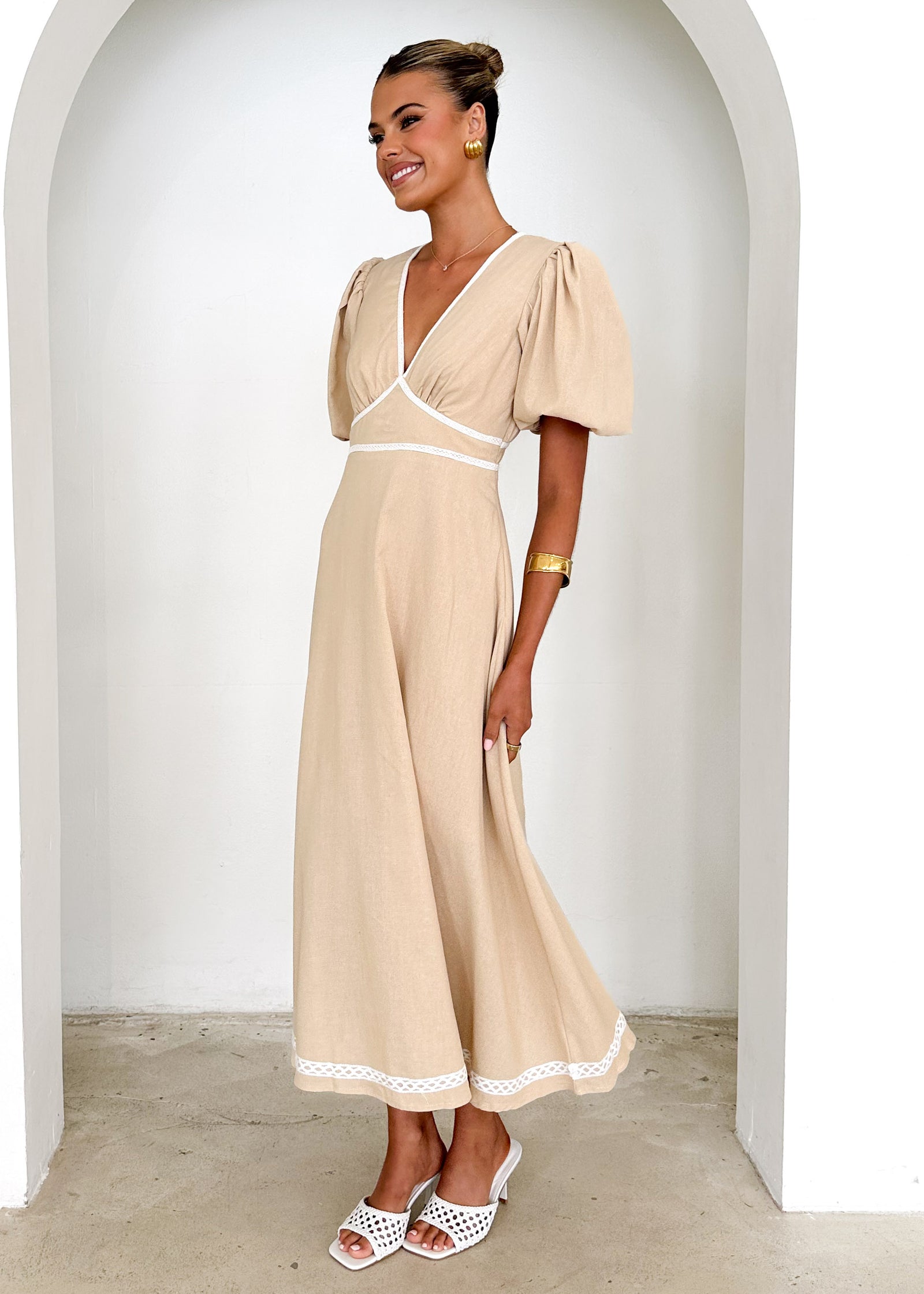 beige gingham maxi dress Beige Smocked Gingham Maternity Maxi Dress main image 0