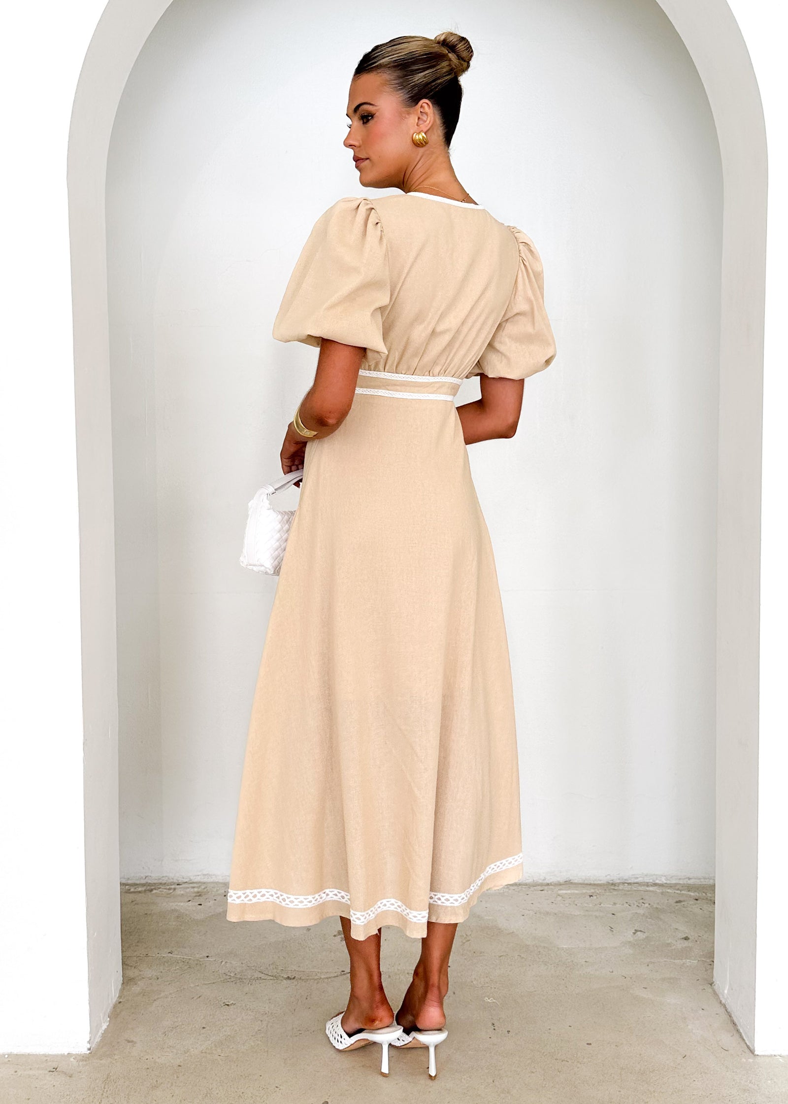 heels with beige dress Ellodie Maxi Dress