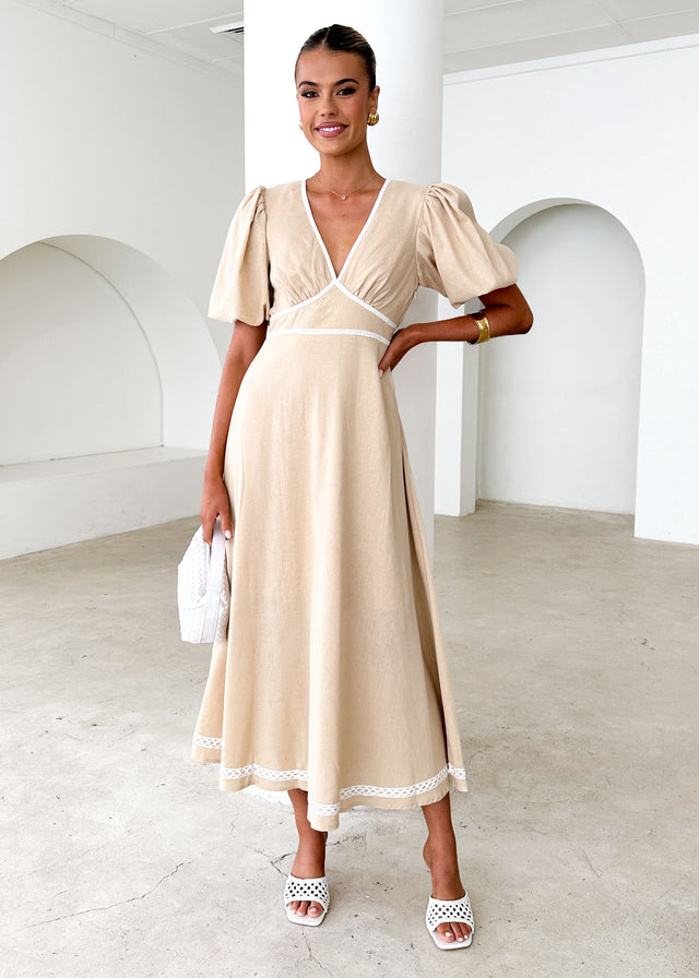 Ellodie Maxi Dress - Beige Gingham & Heels Ellodie Maxi Dress - Beige Gingham & Heels
