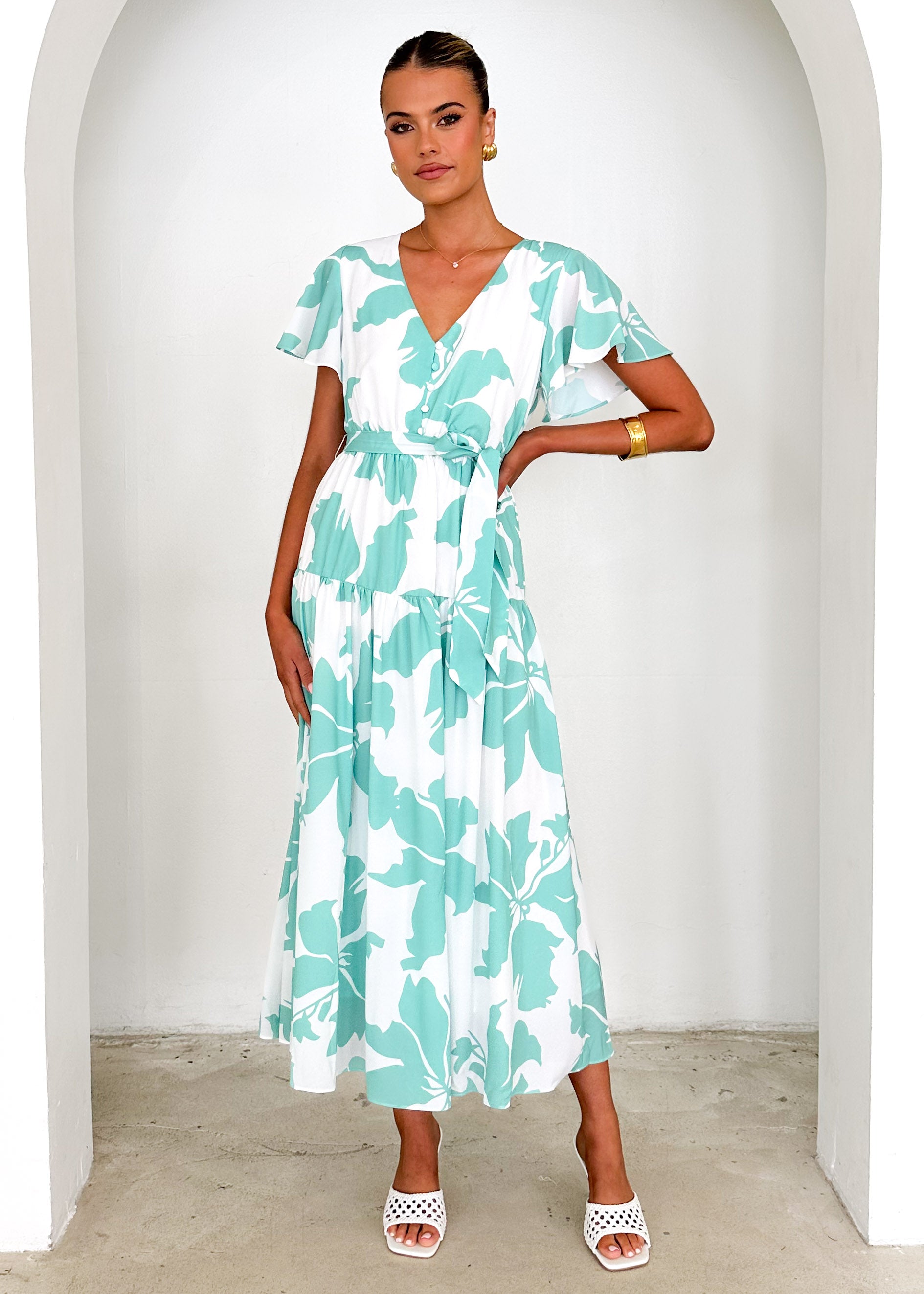 Vino Midi Dress - Green Floral