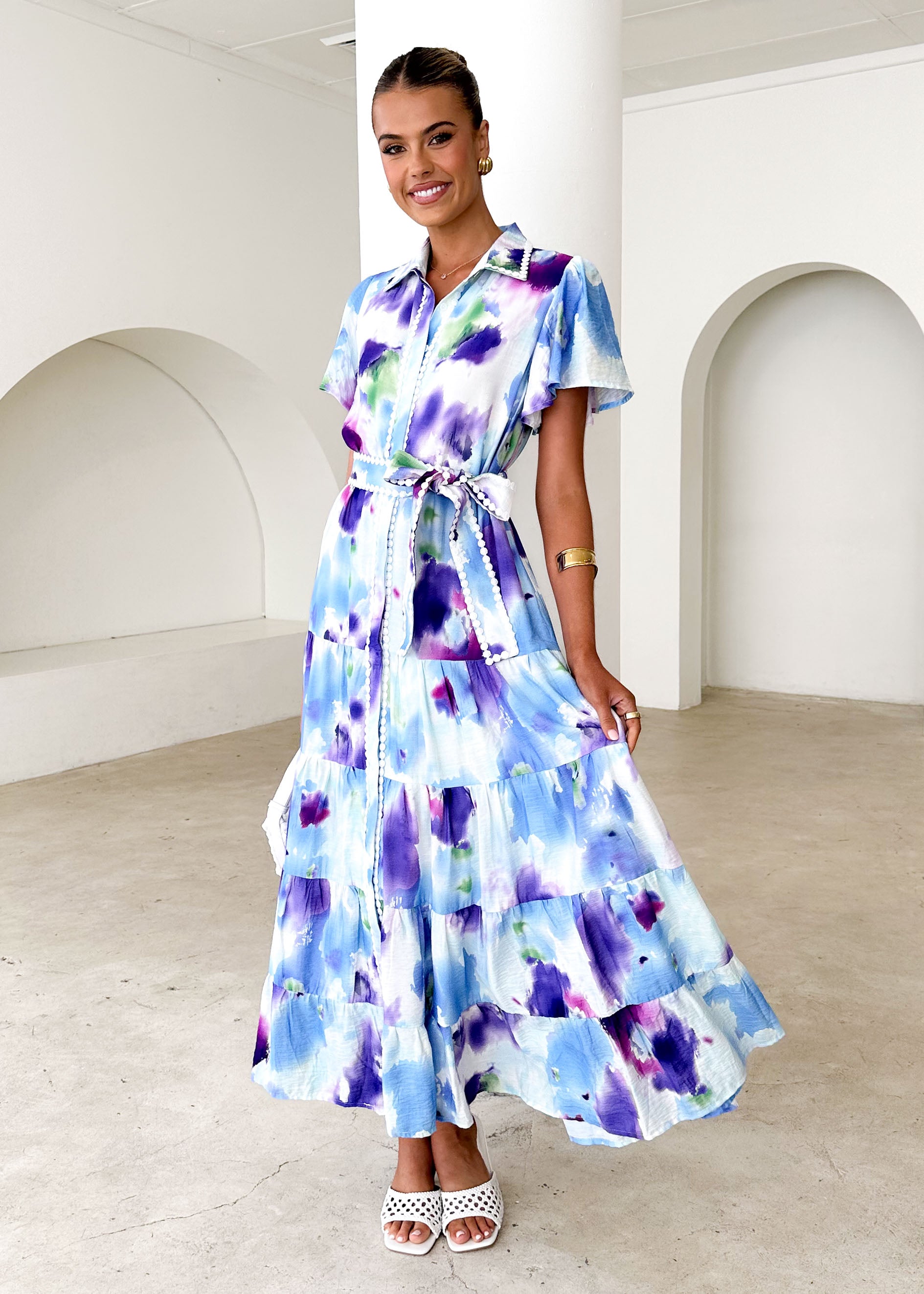 Leondra Maxi Dress - Blue Watercolour