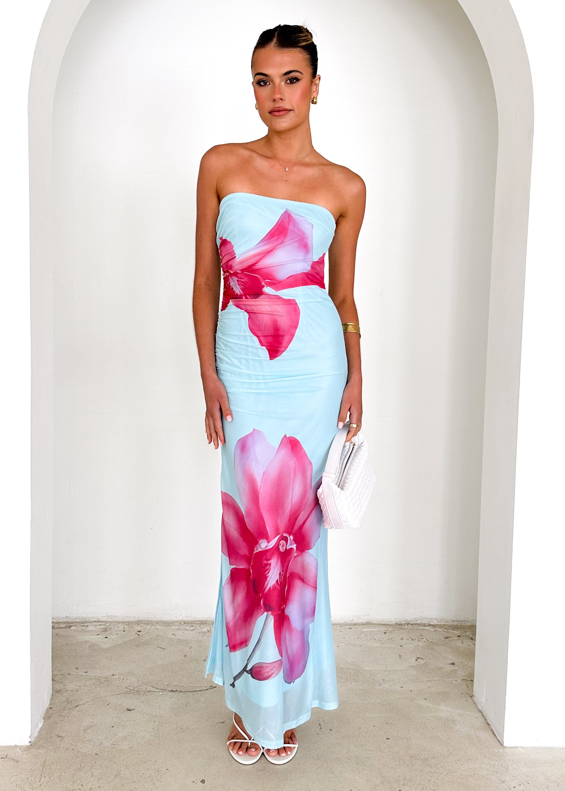 Willis Strapless Maxi Dress - Aqua Flowers