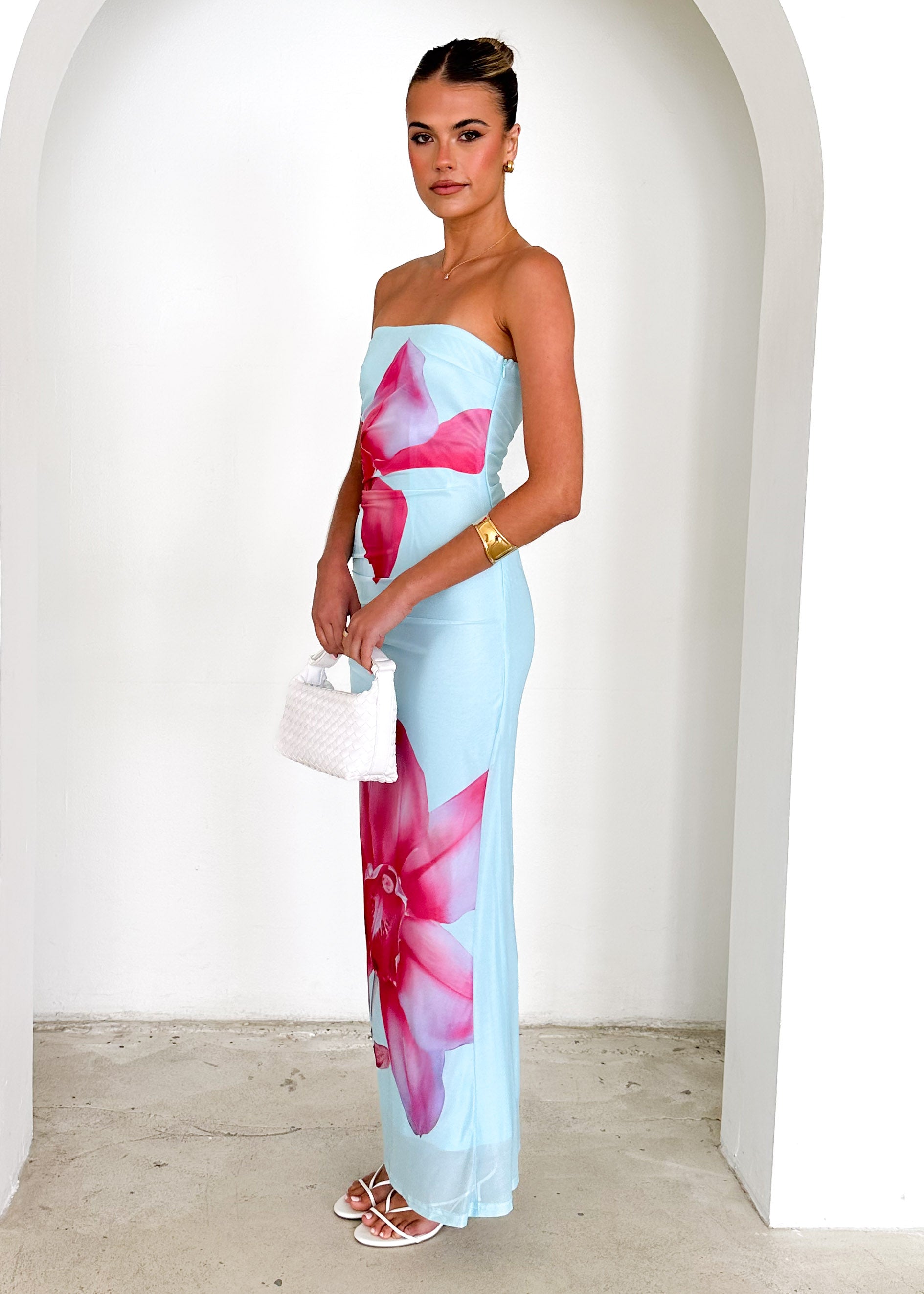 Willis Strapless Maxi Dress - Aqua Flowers