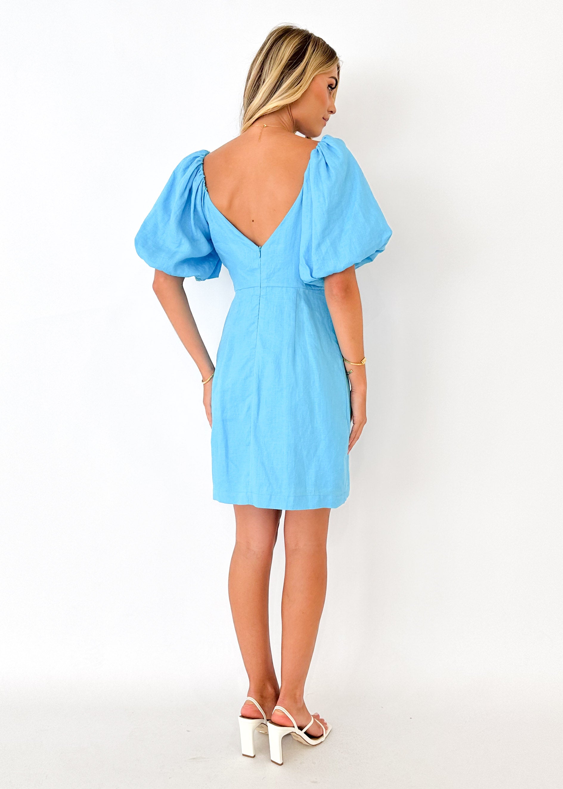 Argy Linen Off Shoulder Dress - Blue