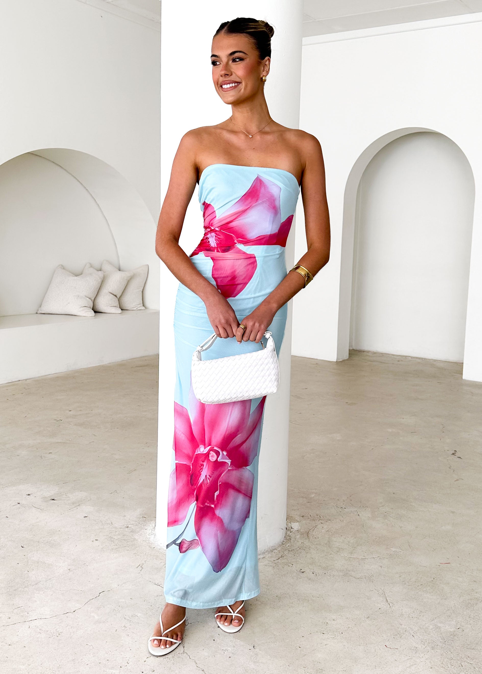 Willis Strapless Maxi Dress - Aqua Flowers