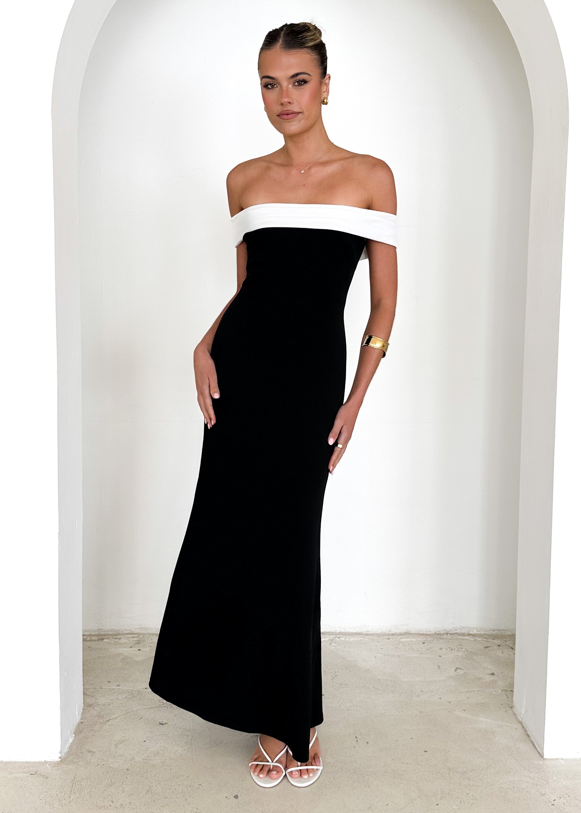 Violet Off Shoulder Maxi Dress - Black